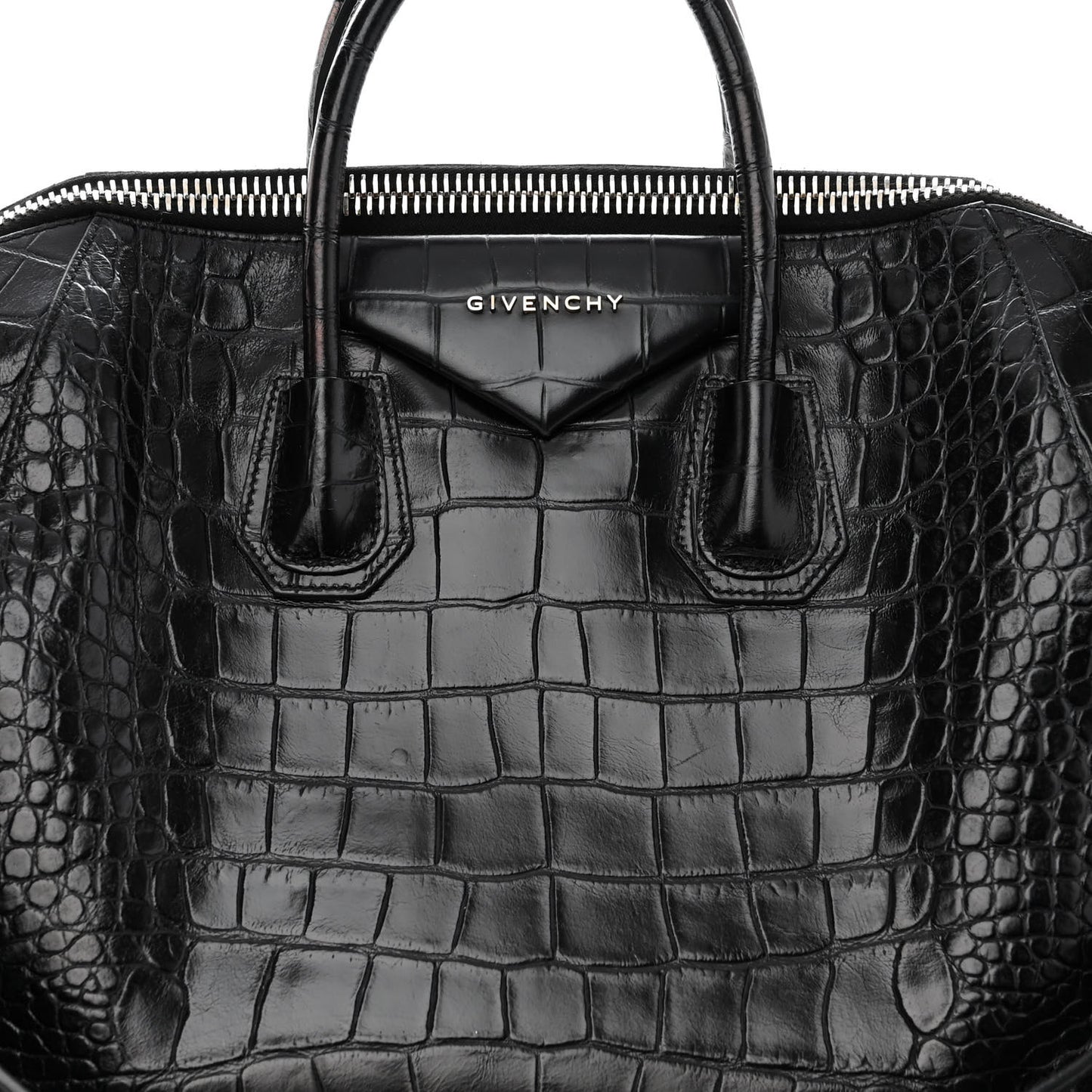 Calfskin Crocodile Embossed Large Antigona Black