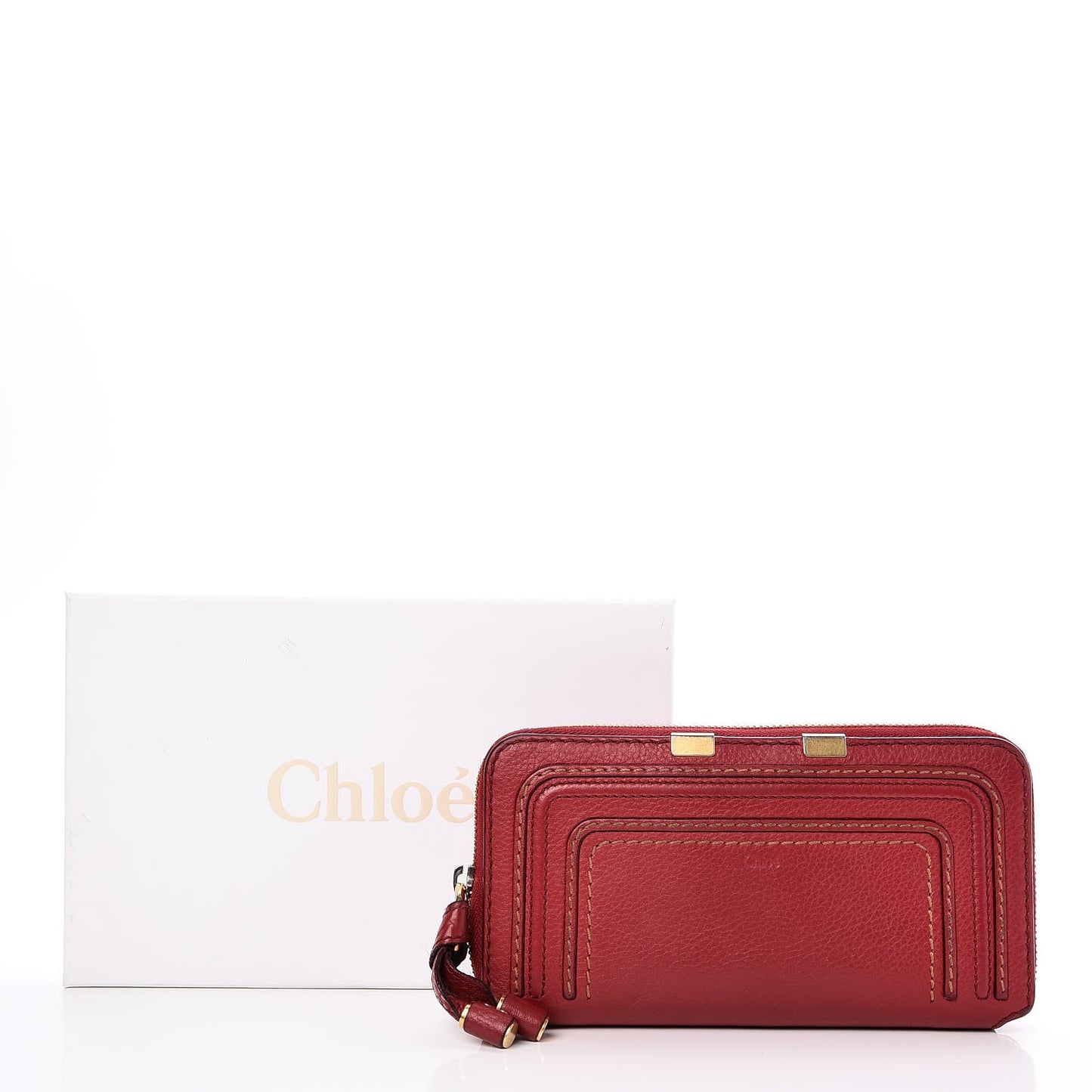 Grained Calfskin Marcie Long Zip Around Wallet Red