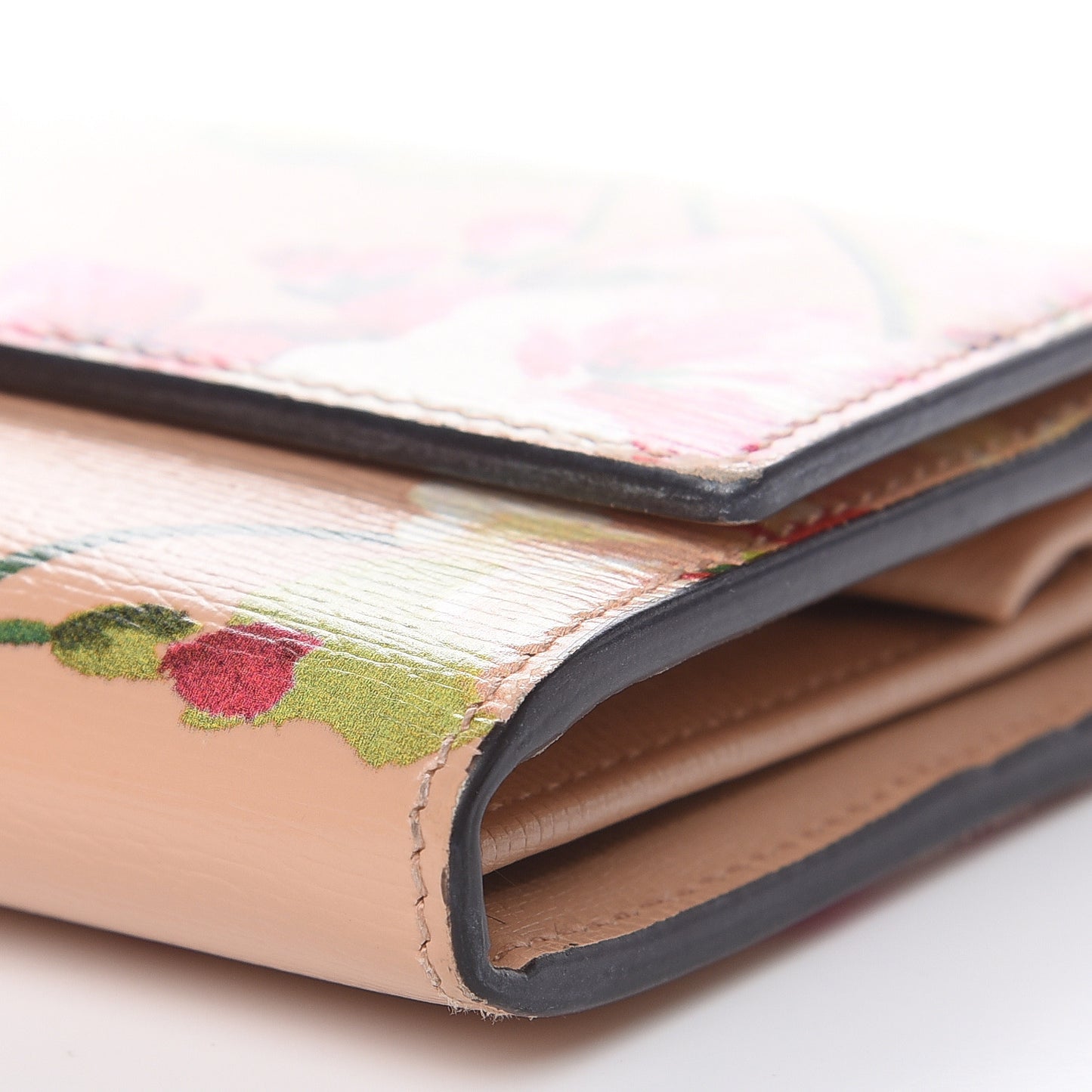 Calfskin Blooms Print Continental Wallet Pink Apricot Multicolor