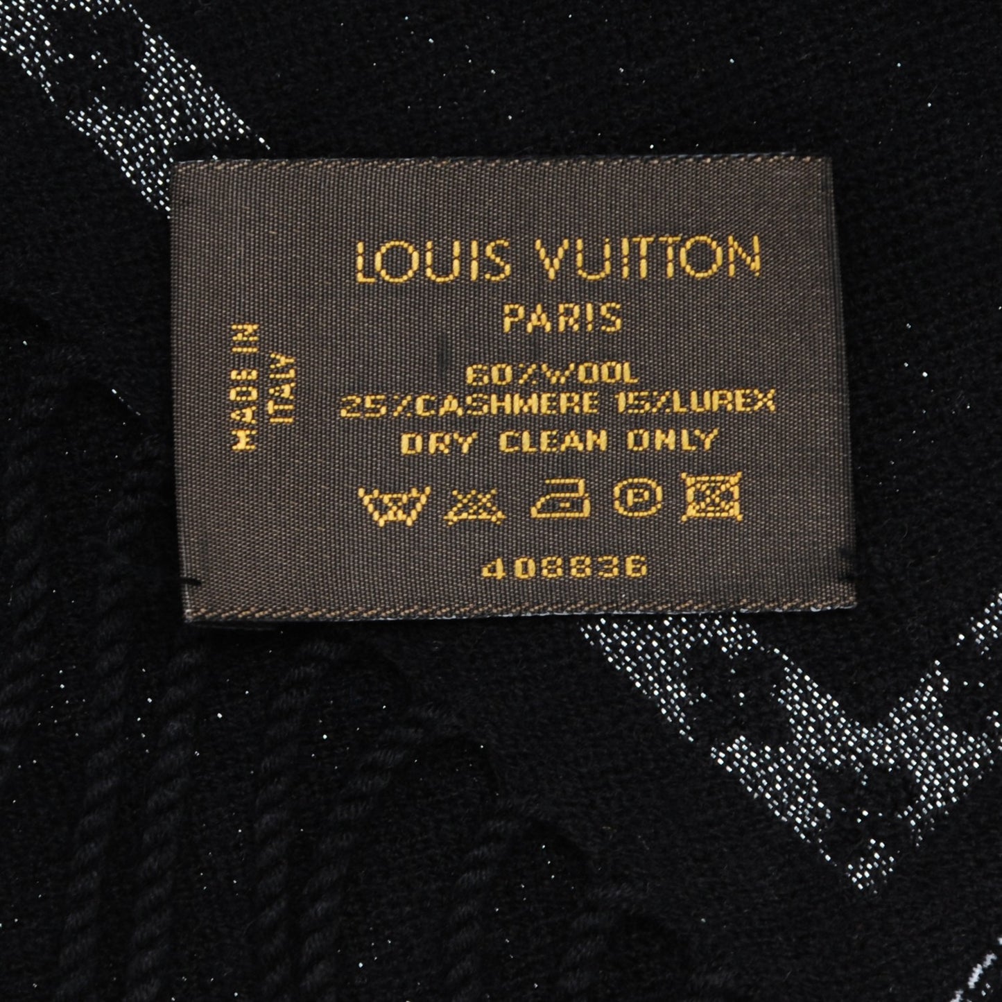 Wool Cashmere Lurex Monogram Scarf Black Silver