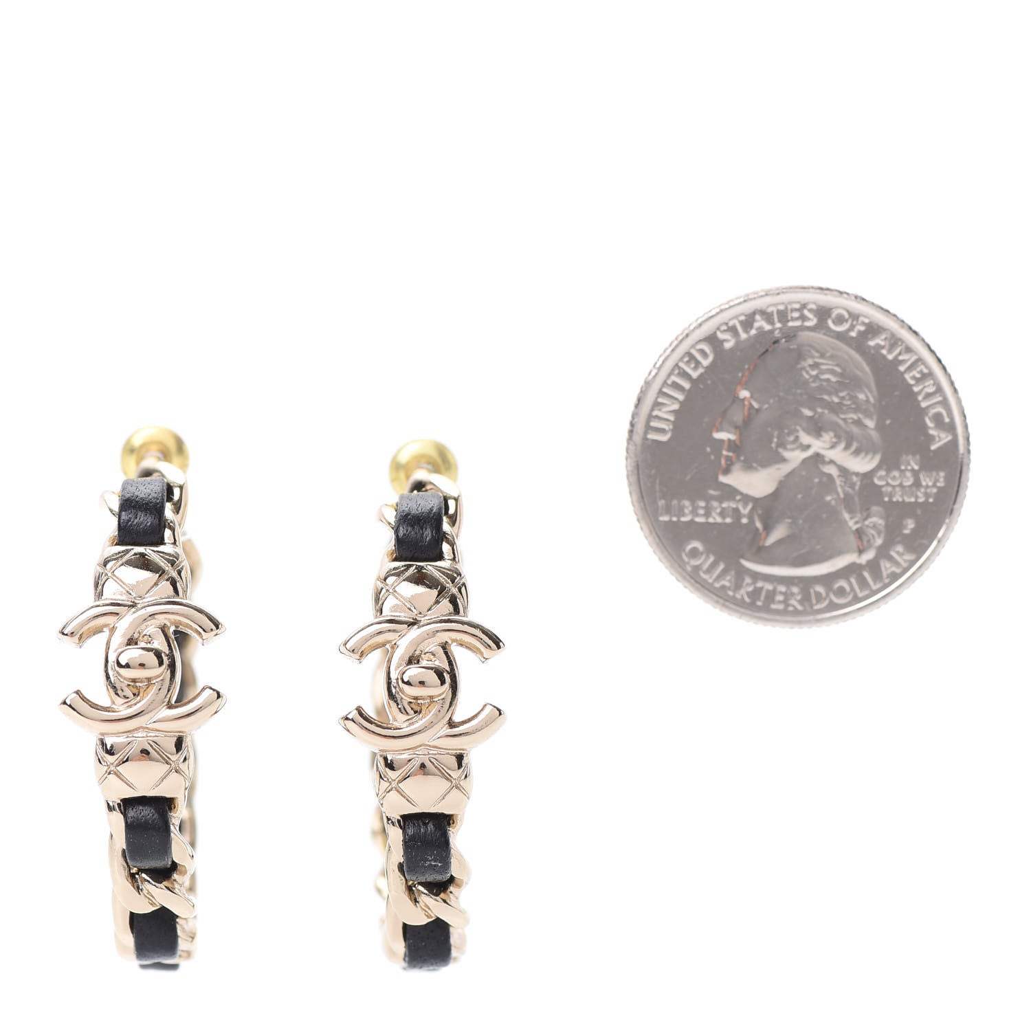 Chanel Lambskin CC Turnlock Chain Hoop Earrings Gold Black 2 of 5