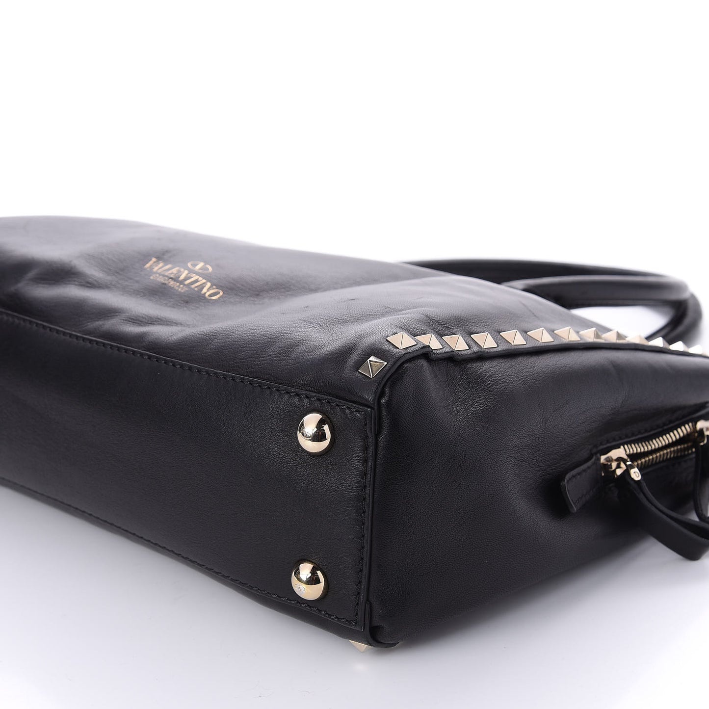 Vitello Small Rockstud Top Handle Tote Black