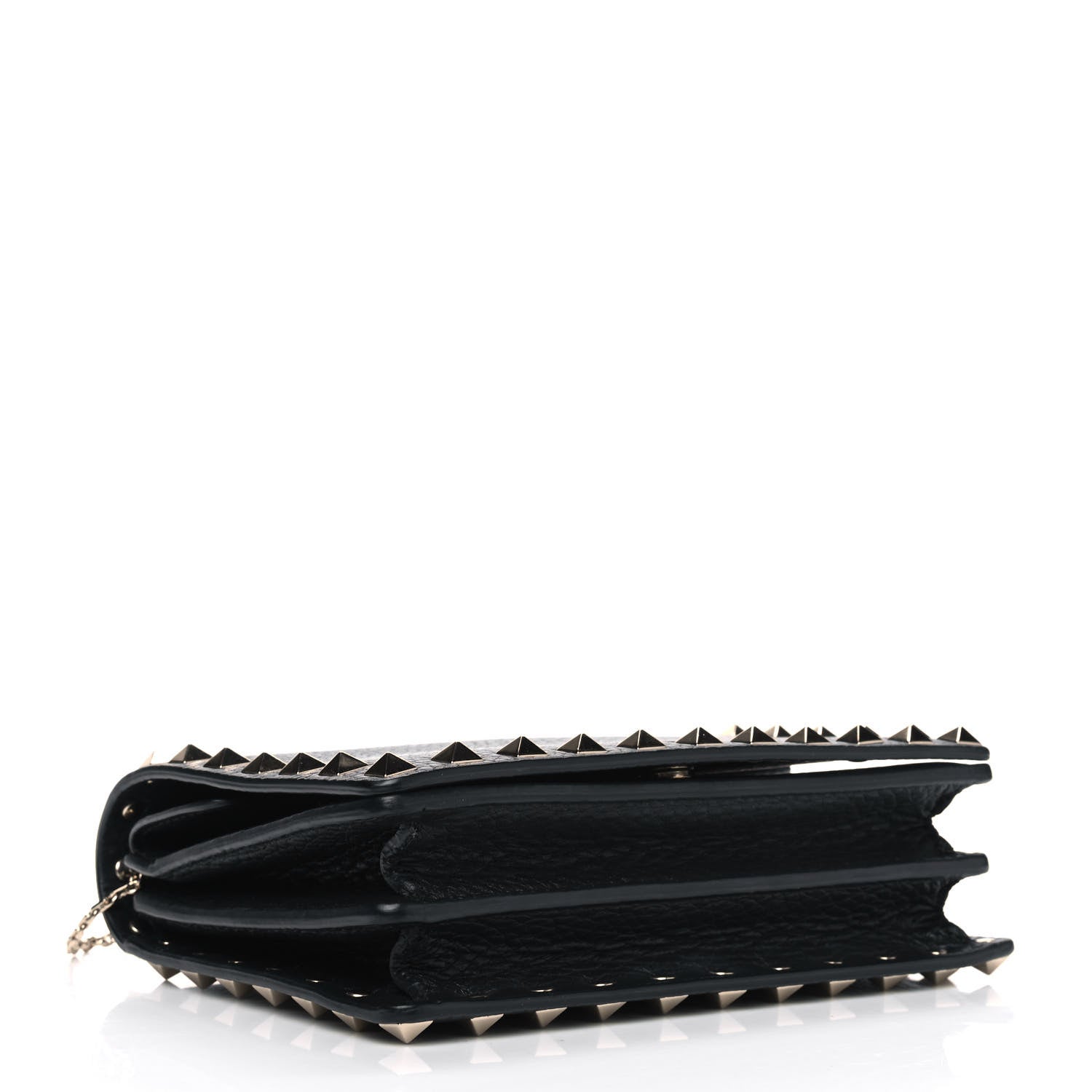 Valentino Garavani Pebbled Calfskin Rockstud Wallet on Chain Black 3 of 5