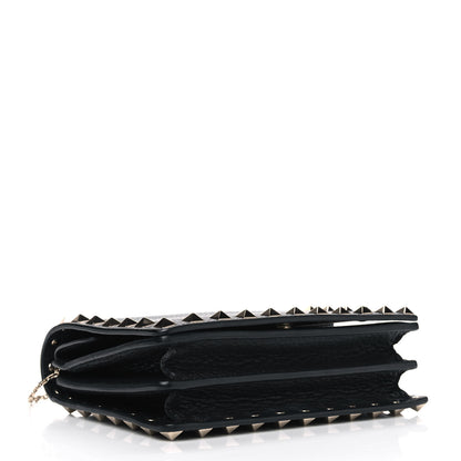 Valentino Garavani Pebbled Calfskin Rockstud Wallet on Chain Black 3 of 5