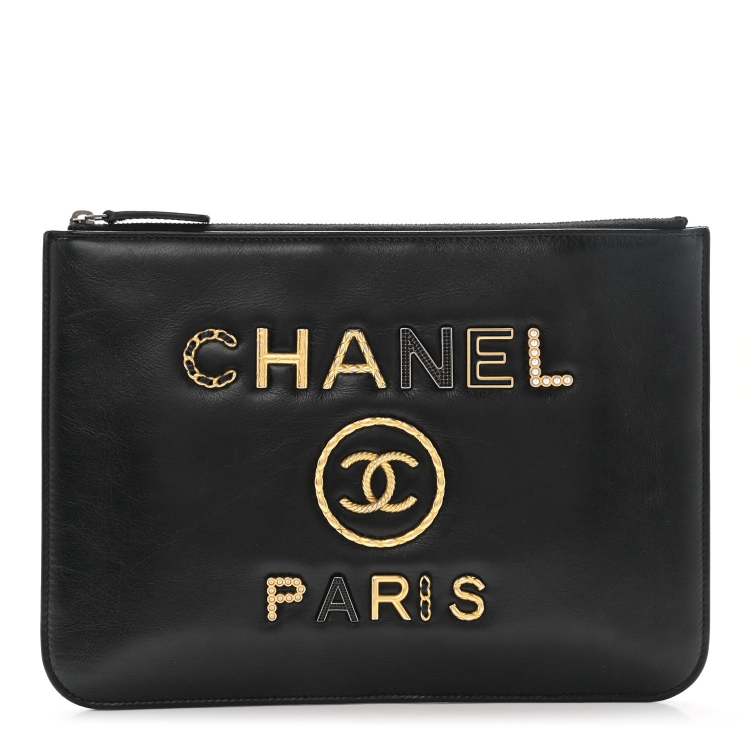 Chanel Aged Calfskin Medium Charms Deauville Pouch Black 1 of 8