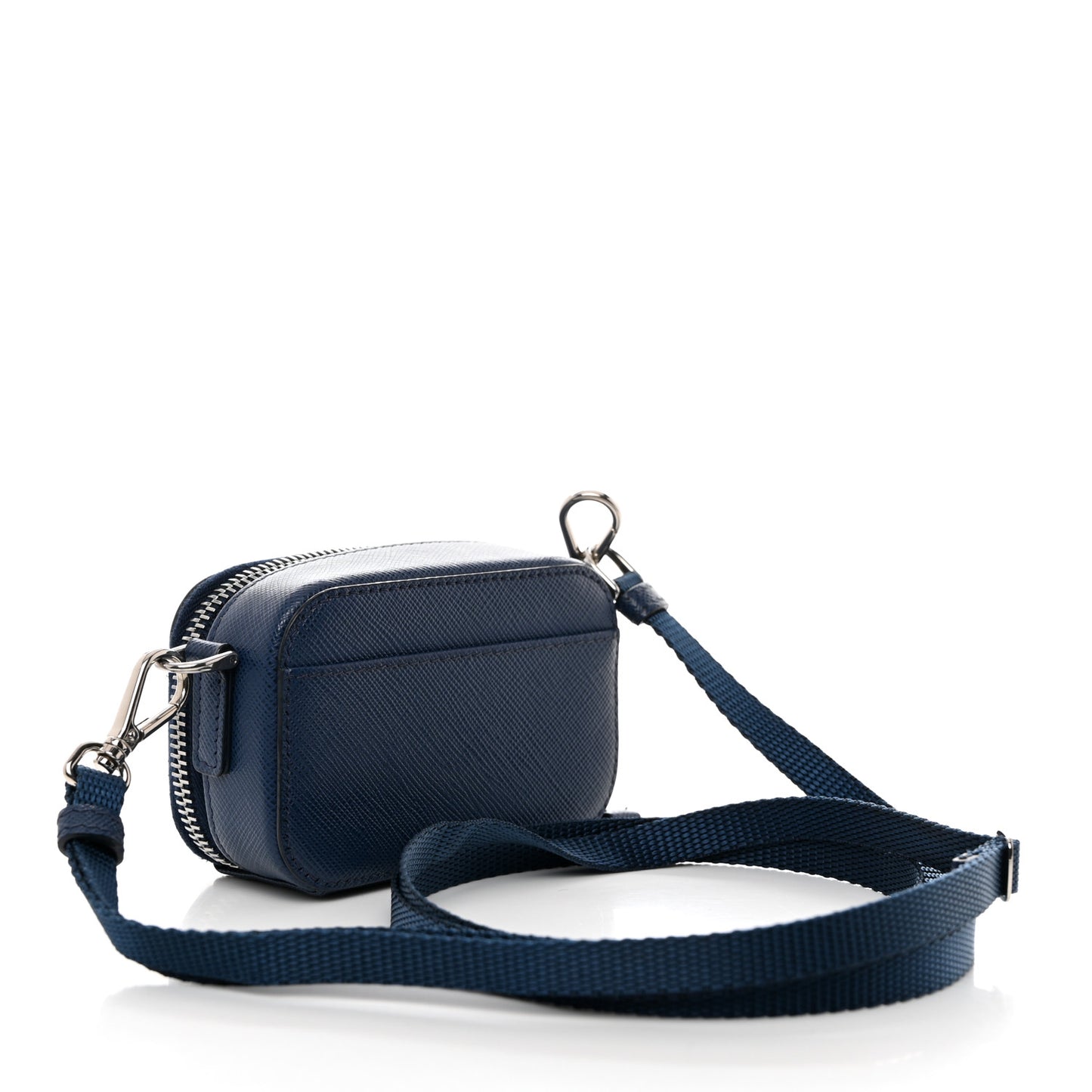 Saffiano Travel Metal Triangle Logo Mini Pouch Shoulder Bag Bluette