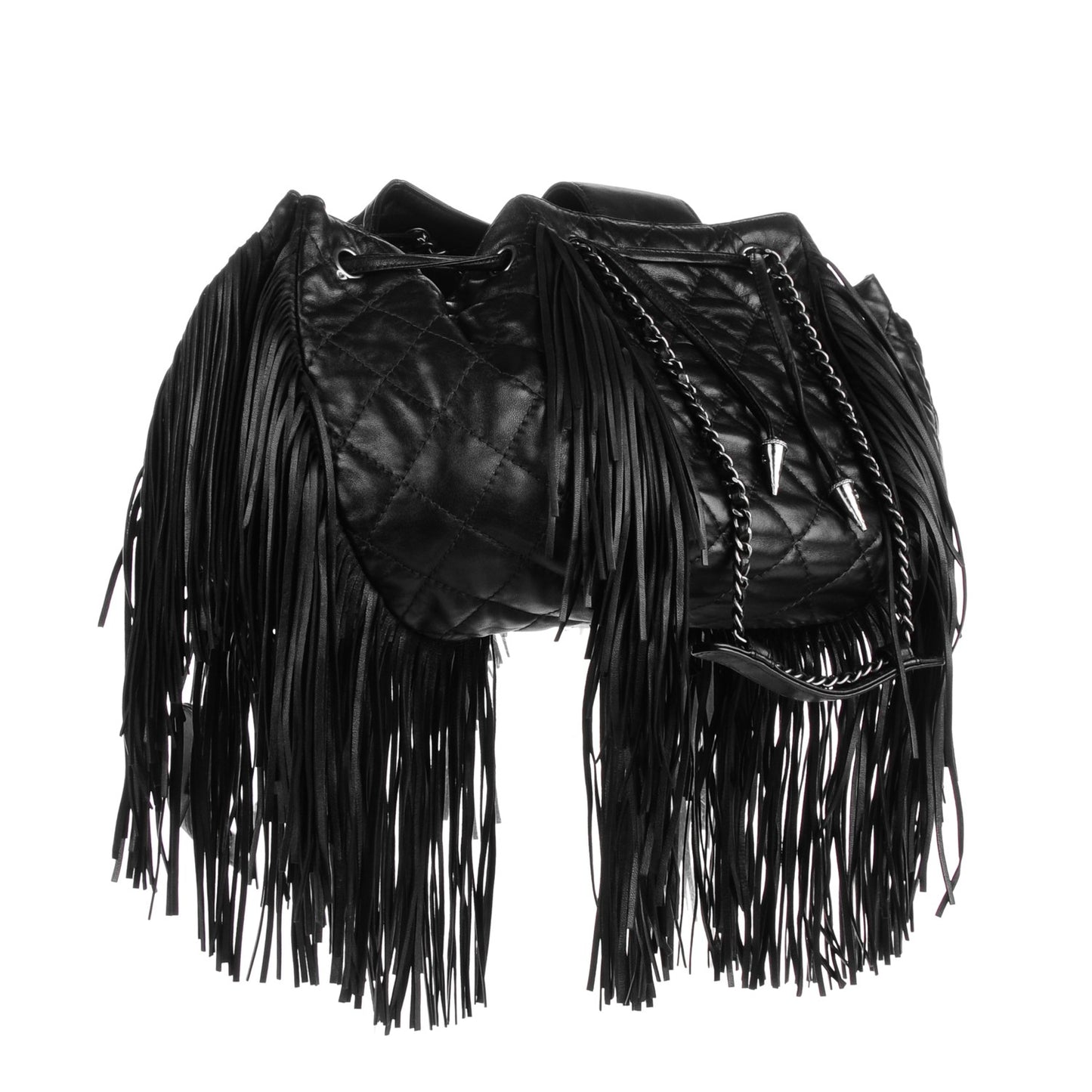 Lambskin Quilted Western Baluchon Fringe Bag Black