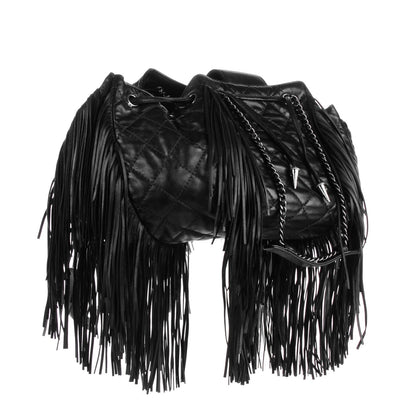 Chanel Lambskin Quilted Western Baluchon Fringe Bag Black 3 of 7