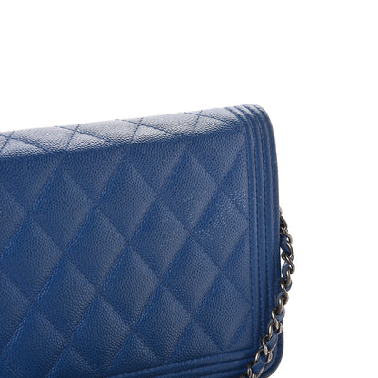 Chanel Caviar Quilted Boy Wallet On Chain WOC Blue 9 of 14