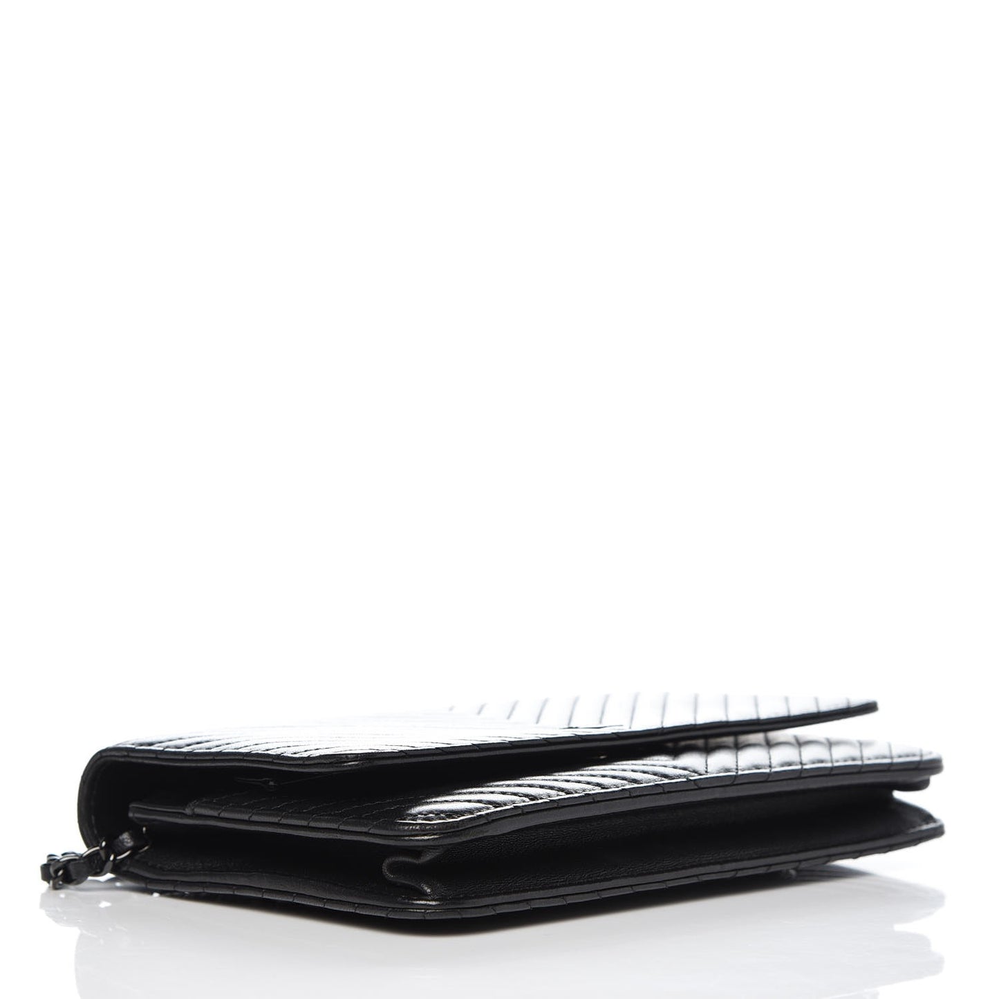 Lambskin Chevron Quilted Wallet On Chain WOC So Black