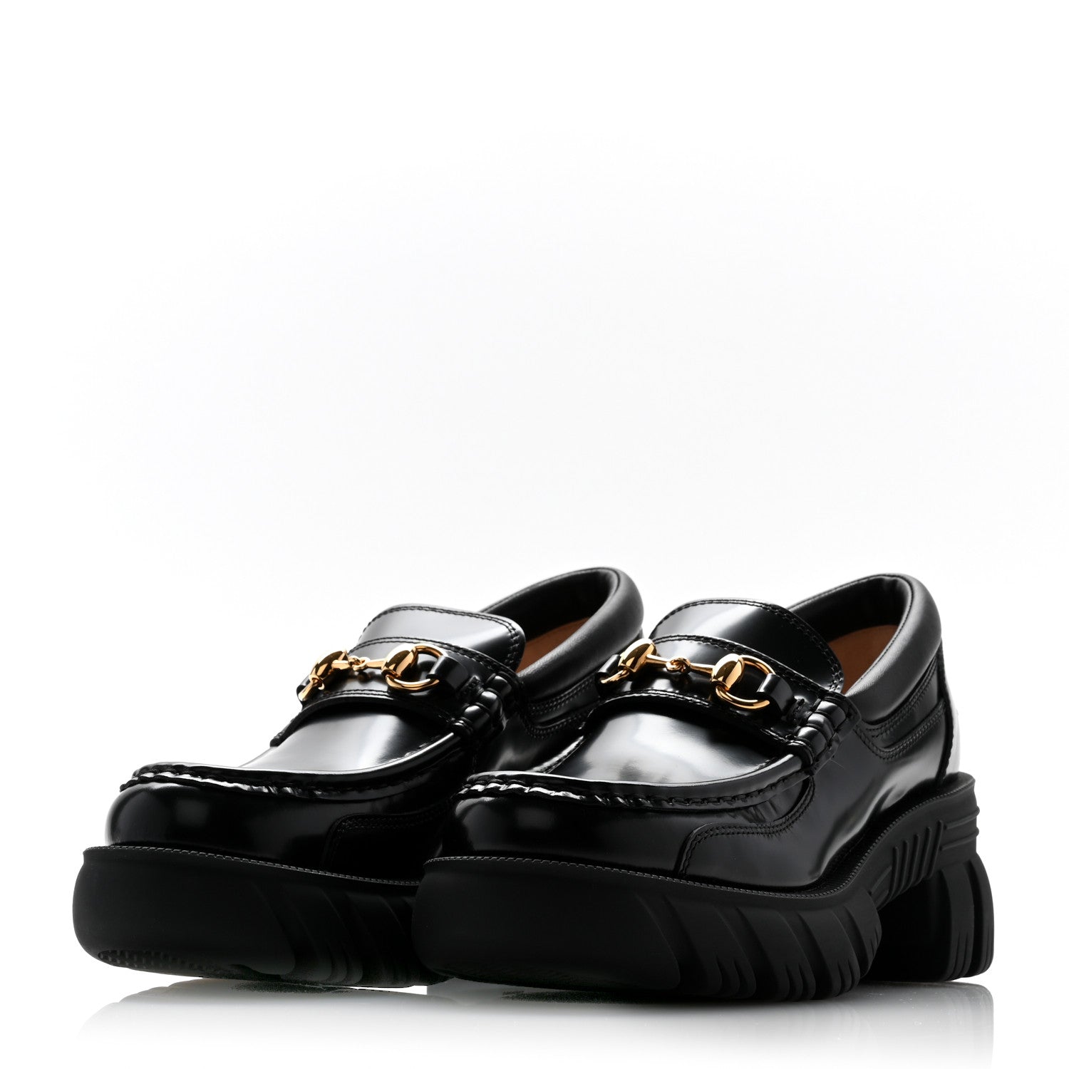 Gucci Magnum Calfskin Nappa Samoa Womens Horsebit Platform Chunky Lug Sole 40mm Loafers 35.5 Black 3 of 9