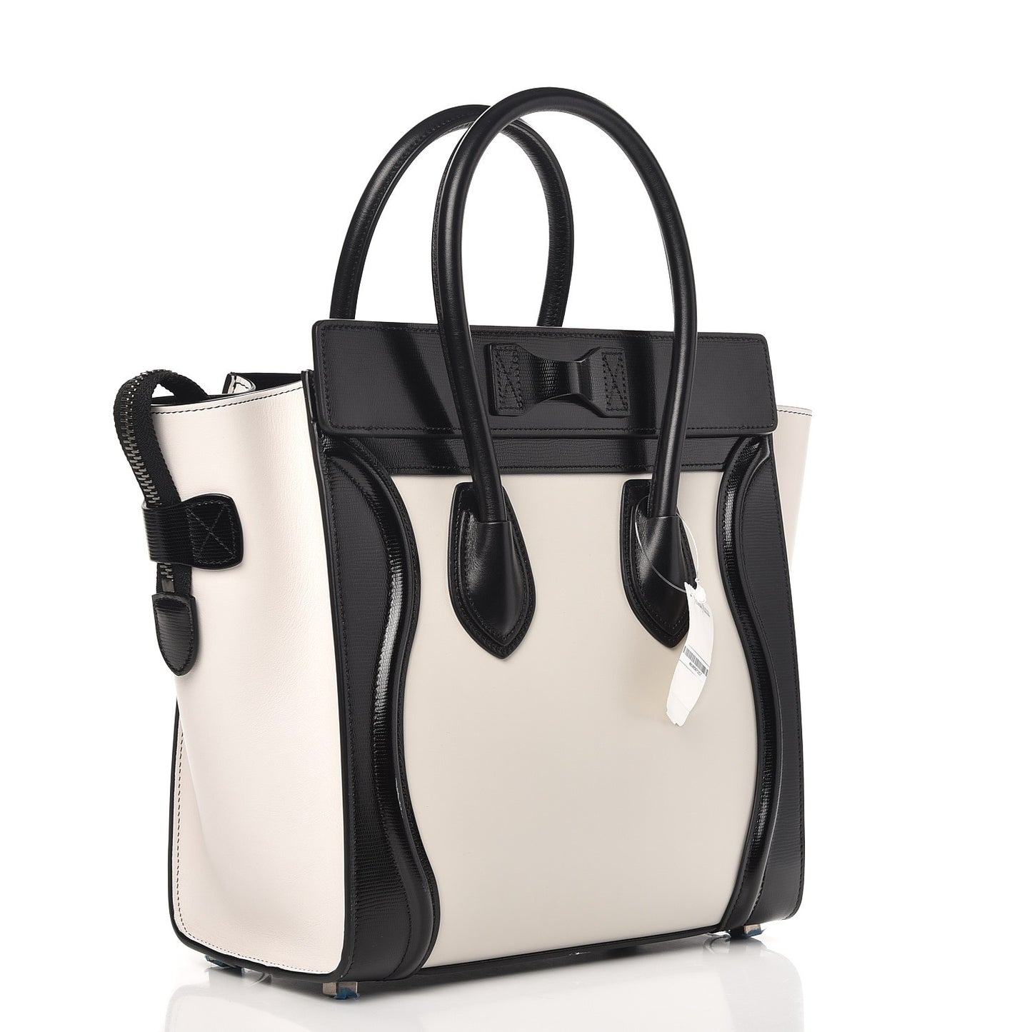 Sleek Calfskin Micro Bi-Color Luggage Black White