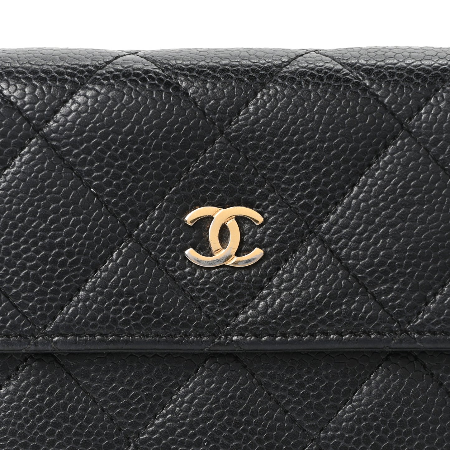 Caviar Quilted Large Gusset Flap Wallet Black