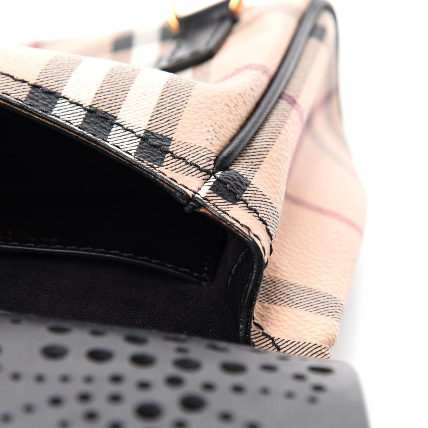 Perforated Calfskin Haymarket Check Baby Bridle Crossbody Black