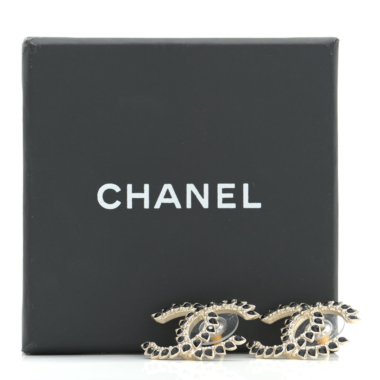 Chanel Strass Crystal Dazzling Wheat CC Earrings Black Gold 5 of 5
