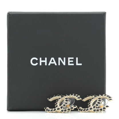 Chanel Strass Crystal Dazzling Wheat CC Earrings Black Gold 5 of 5