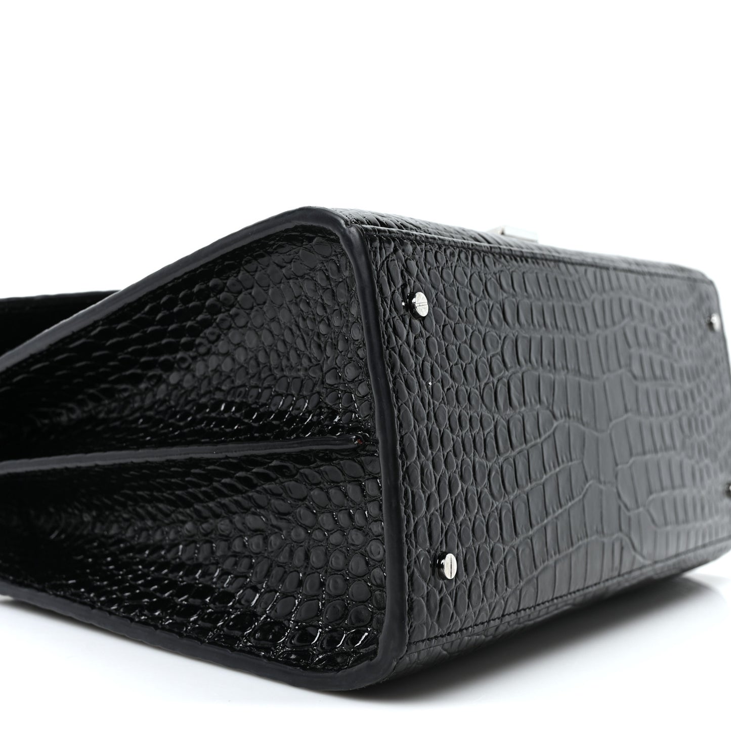 Calfskin Crocodile Embossed Medium Classic Monogram Cassandra Top Handle Black Rouge Legion