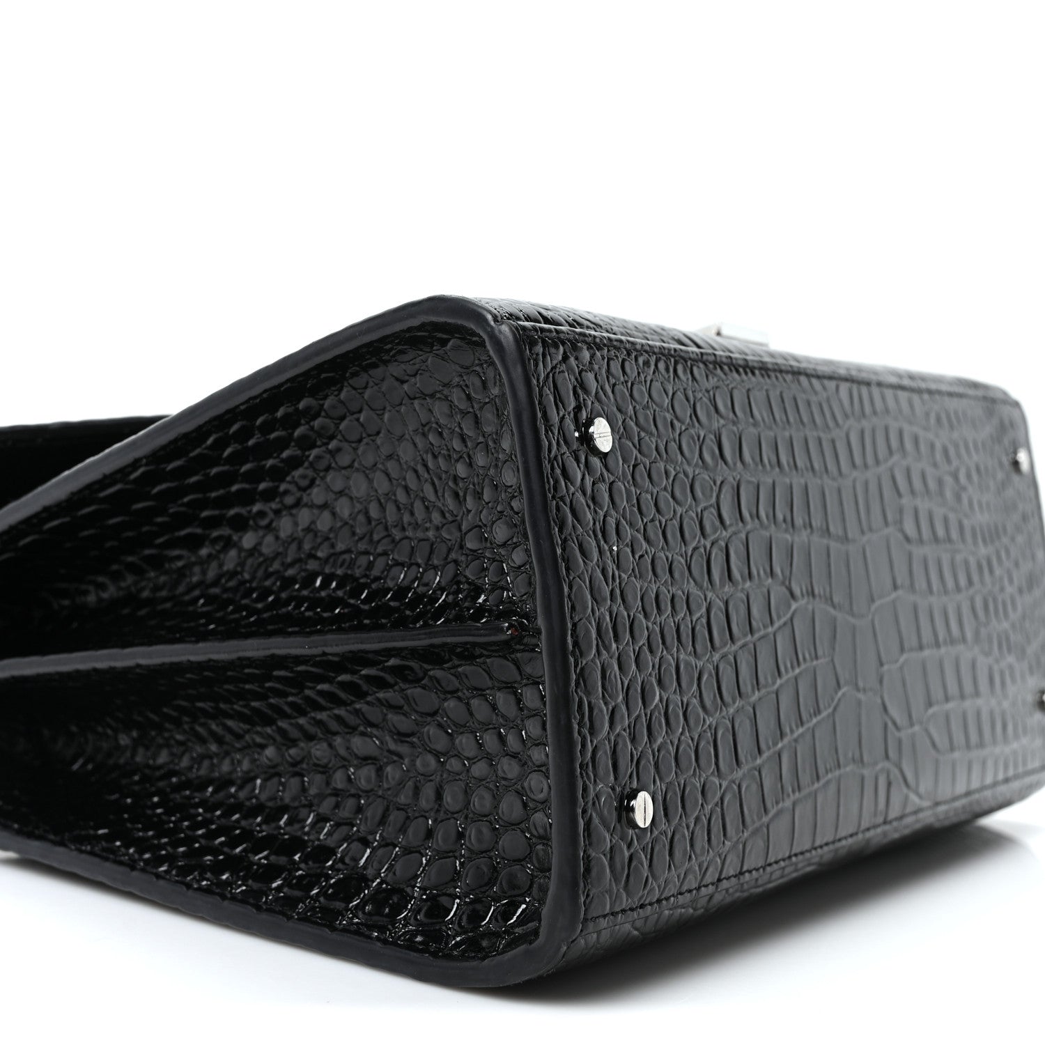 Saint Laurent Calfskin Crocodile Embossed Medium Classic Monogram Cassandra Top Handle Black Rouge Legion 9 of 10