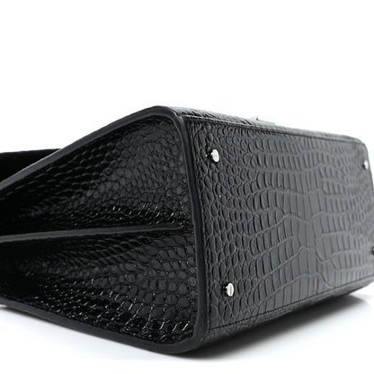 Saint Laurent Calfskin Crocodile Embossed Medium Classic Monogram Cassandra Top Handle Black Rouge Legion 9 of 10