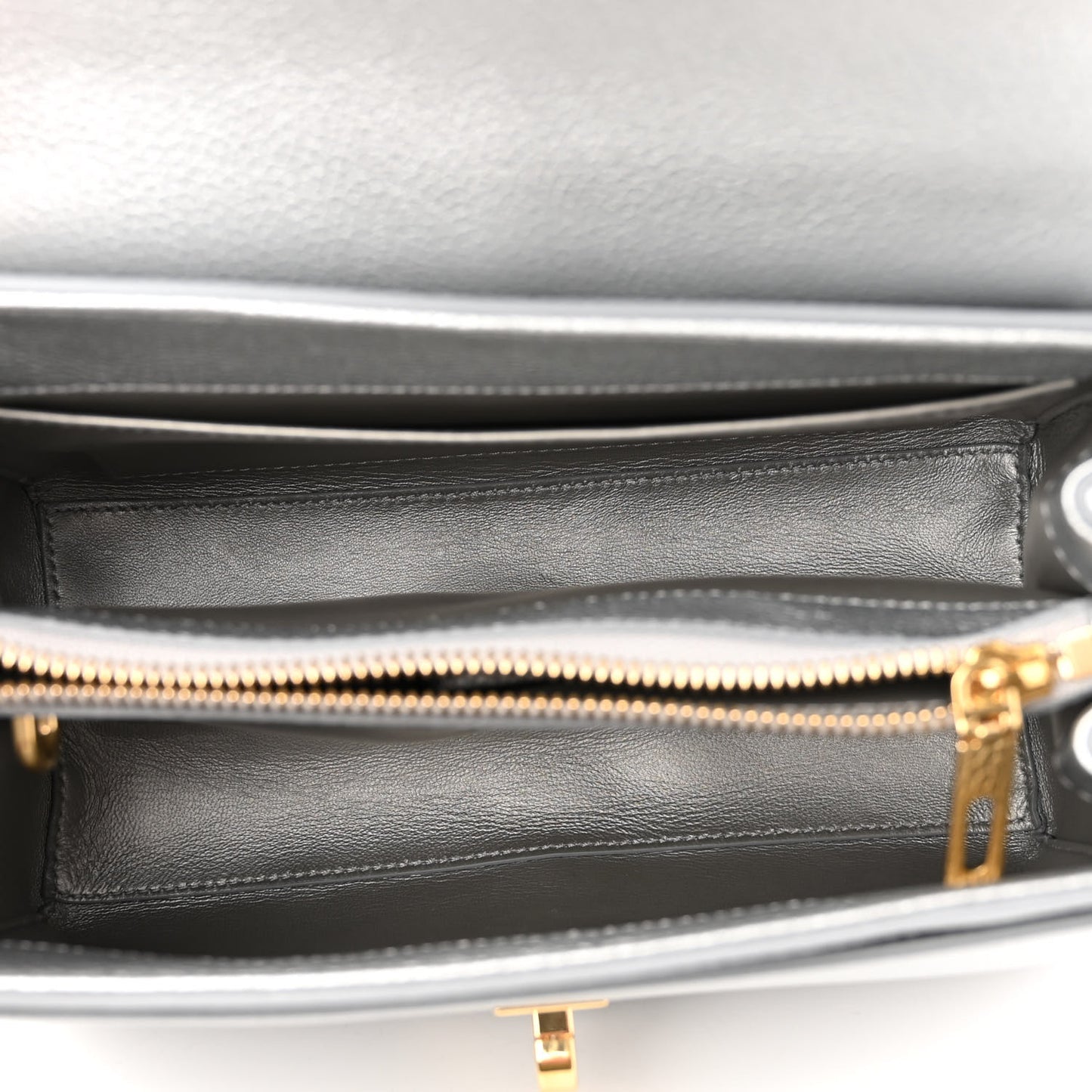 Laminated Grained Calfskin Small 16 Top Handle Bag Silver