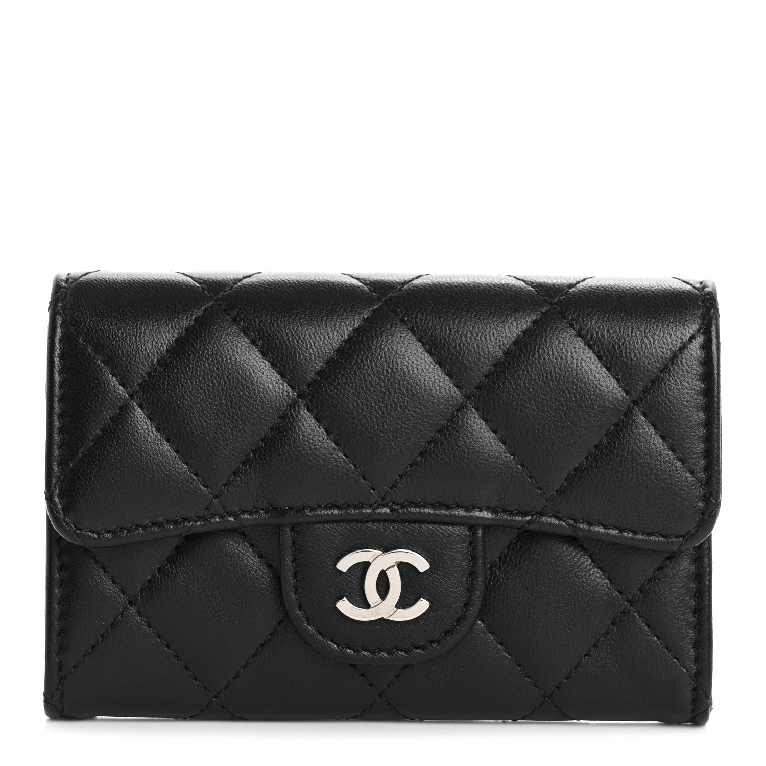 Chanel Lambskin Quilted Flap Card Holder Wallet Black 1 of 12