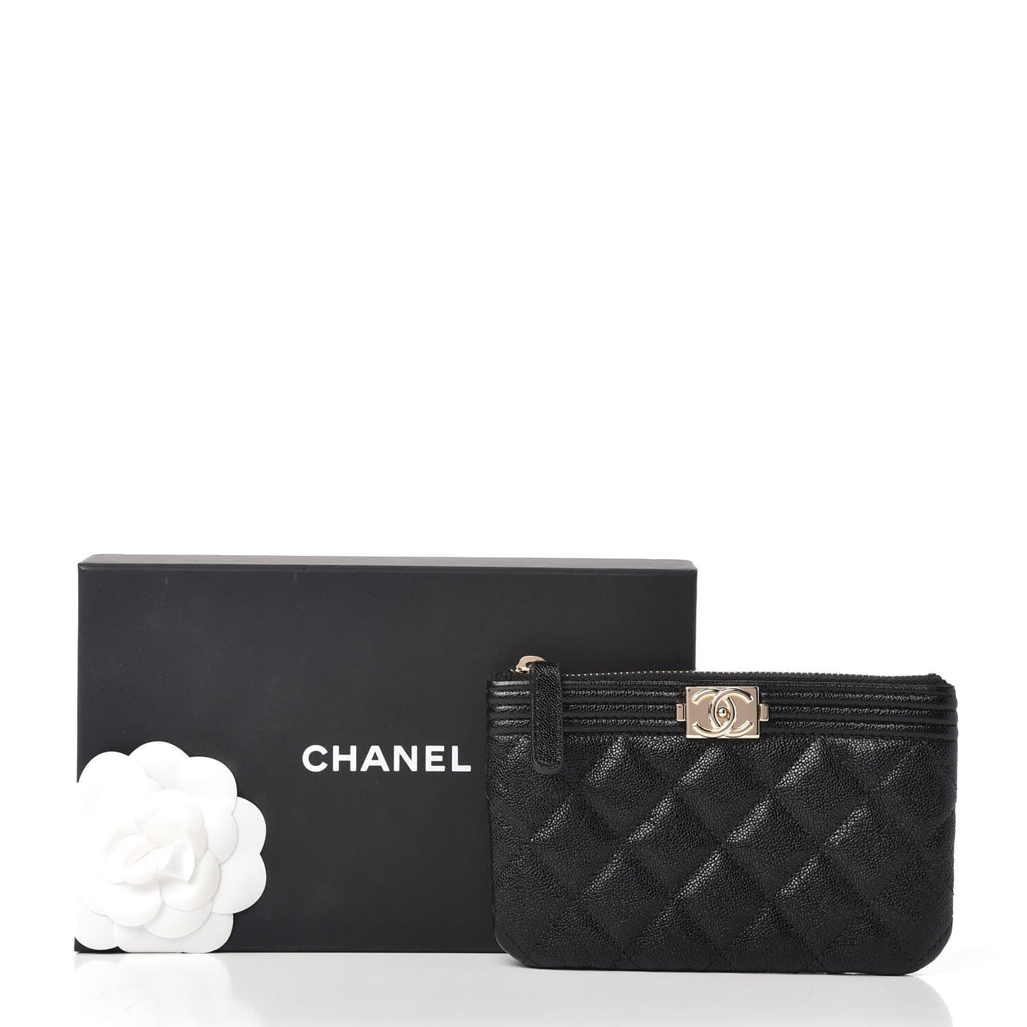 Caviar Quilted Zipped Boy Pouch Black