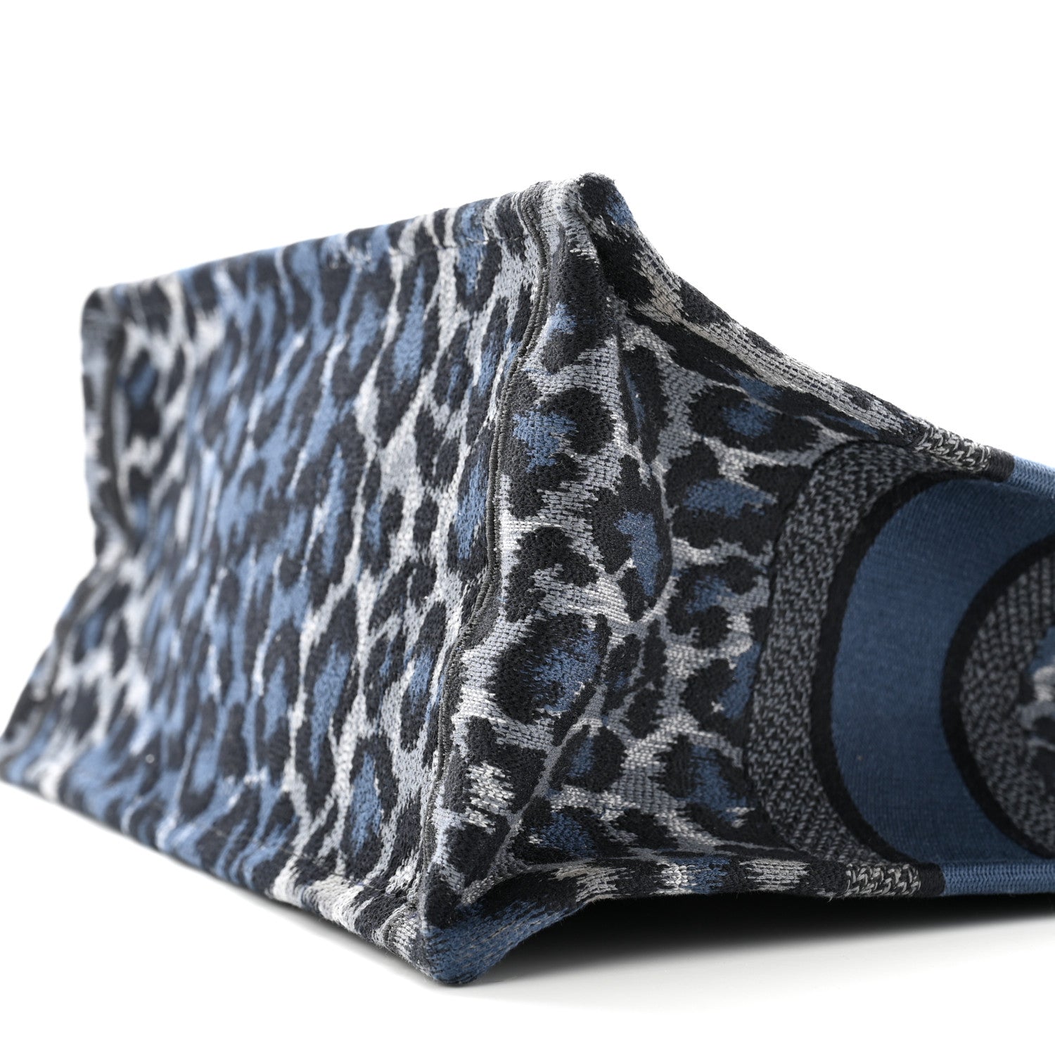 Christian Dior Canvas Mizza Embroidered Medium Leopard Book Tote Blue 10 of 14