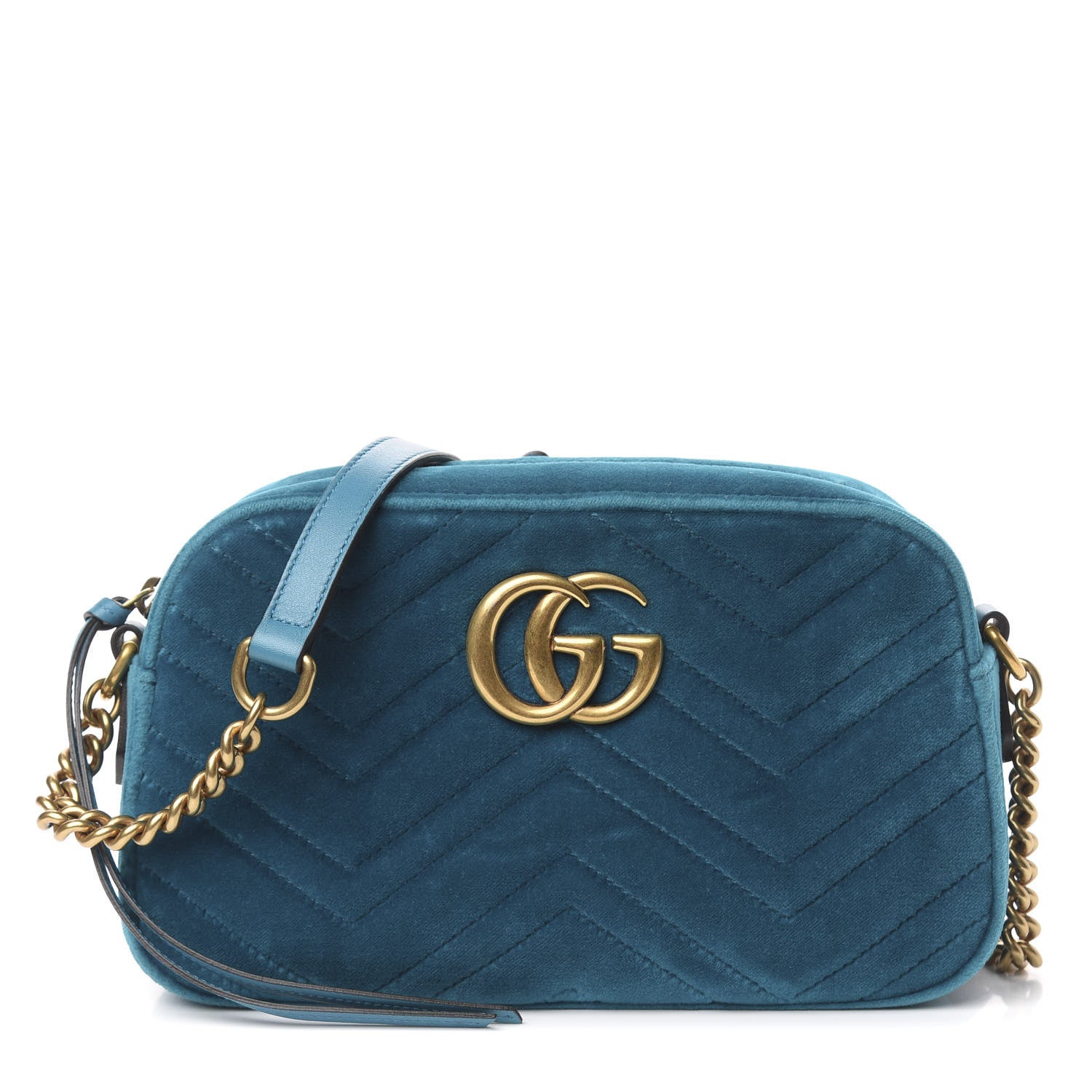Gucci Velvet Matelasse Small GG Marmont Chain Shoulder Bag Pavone Cyan 1 of 11