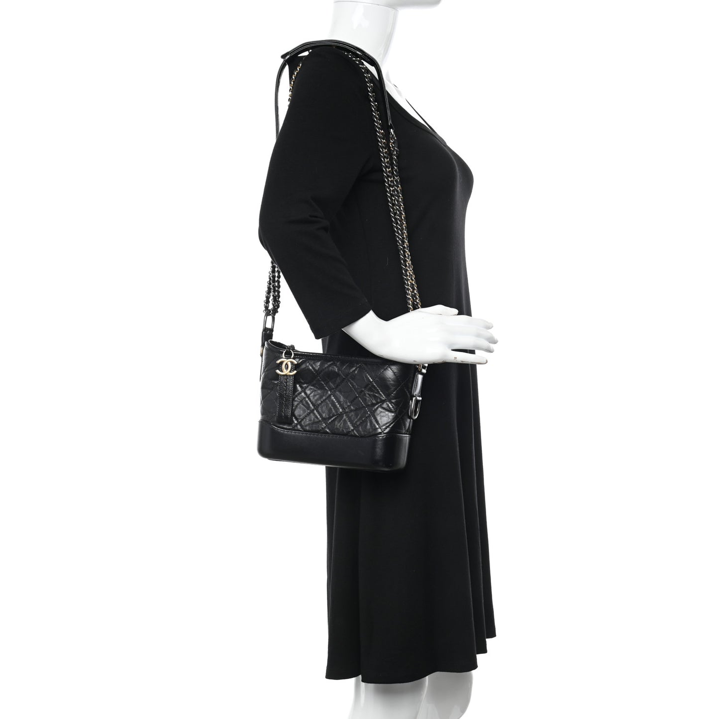 Aged Calfskin Quilted Small Gabrielle Hobo Black
