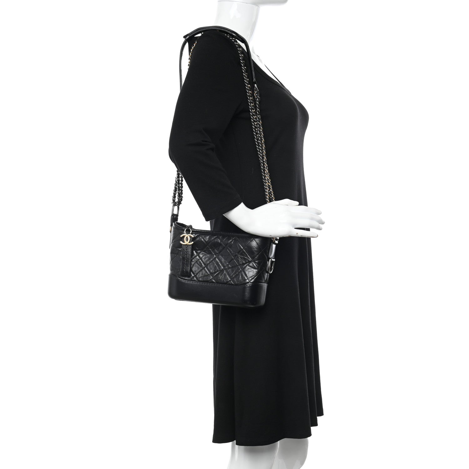 Chanel Aged Calfskin Quilted Small Gabrielle Hobo Black 2 of 10