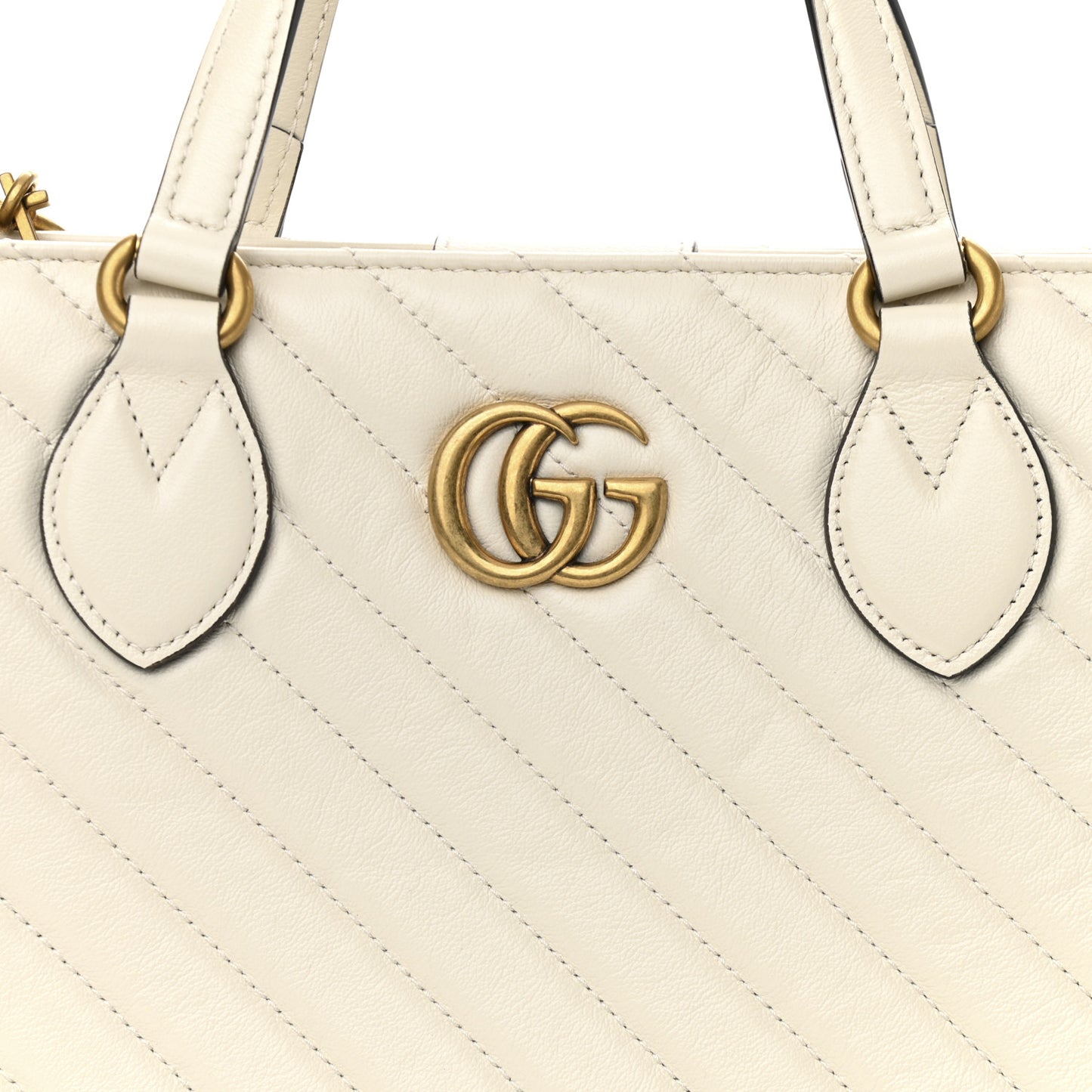 Azalea Calfskin Matelasse Diagonal GG Marmont Tote Bag Mystic White
