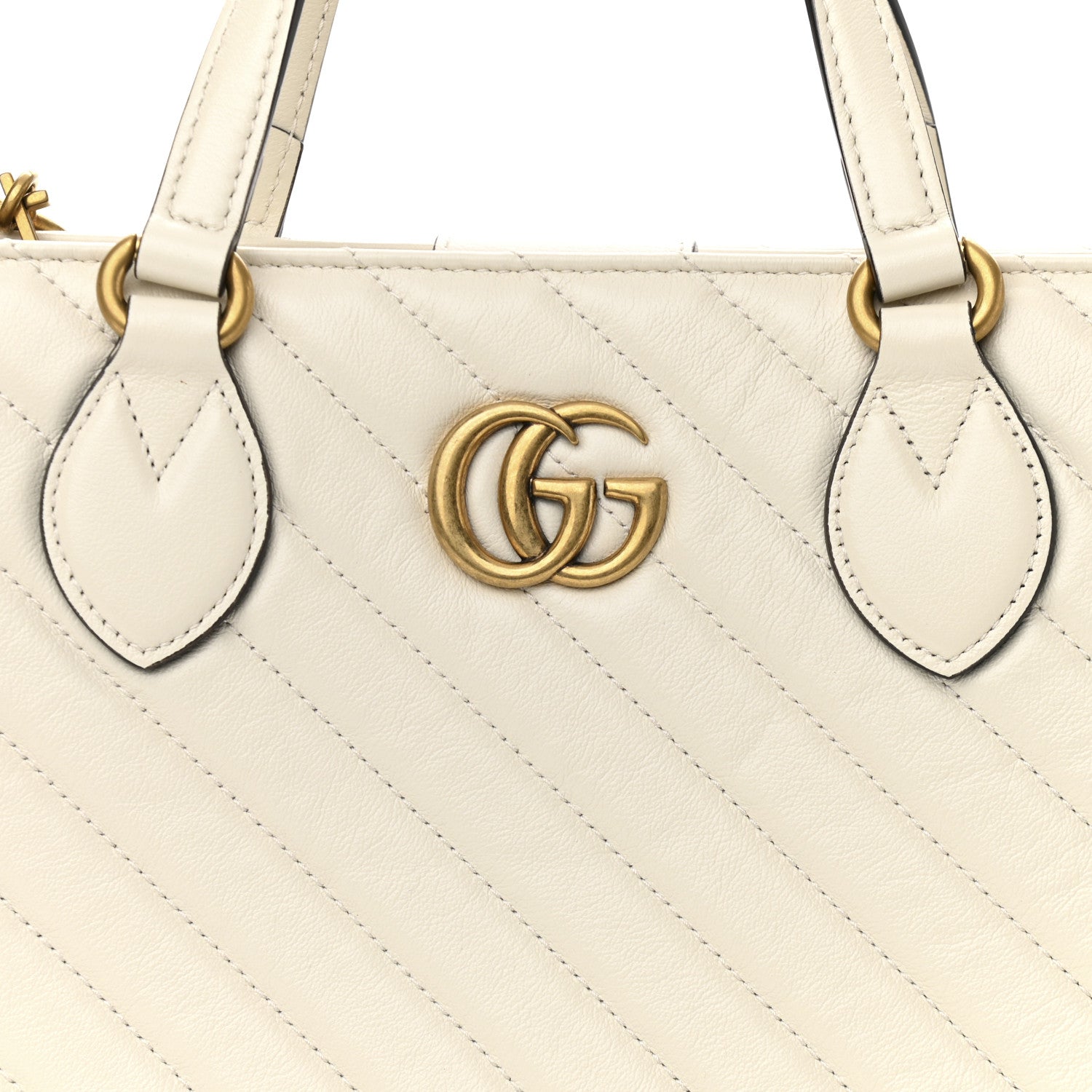 Gucci Azalea Calfskin Matelasse Diagonal GG Marmont Tote Bag Mystic White 8 of 10