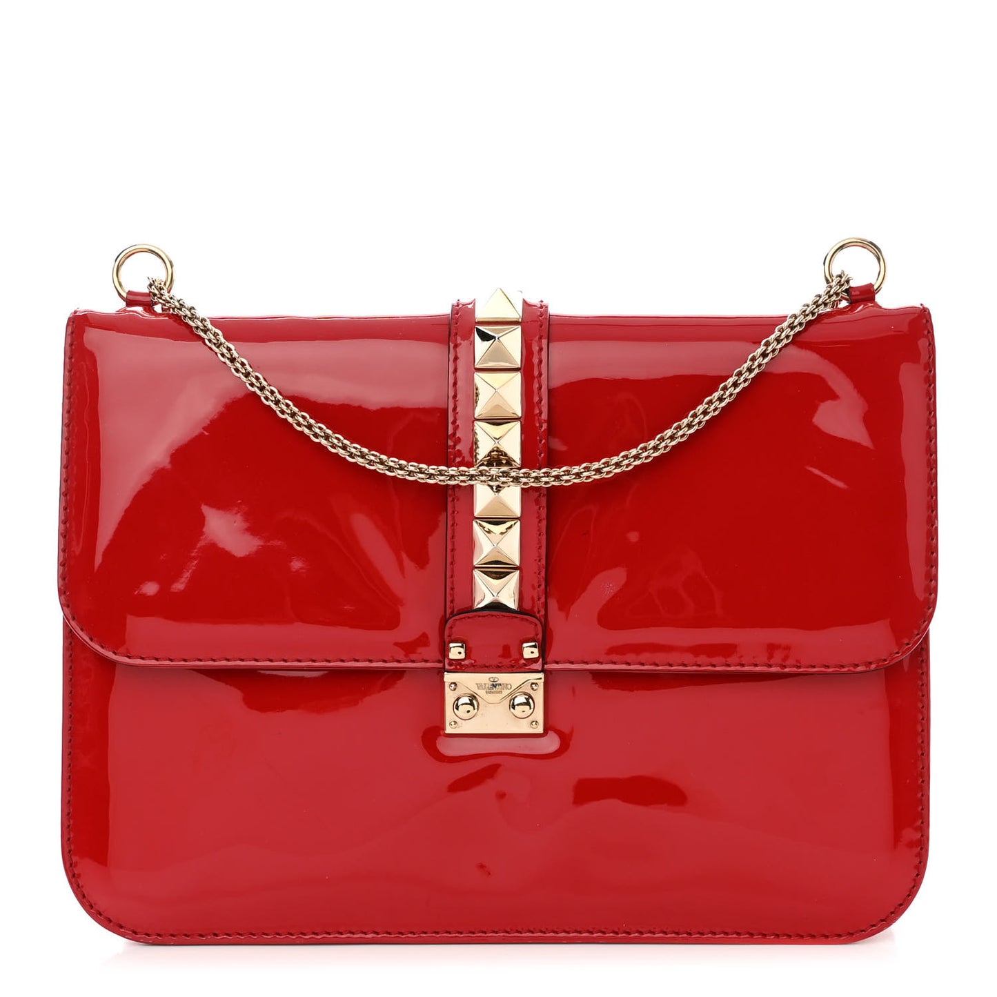 Patent Large Glam Lock Rockstud Flap Red