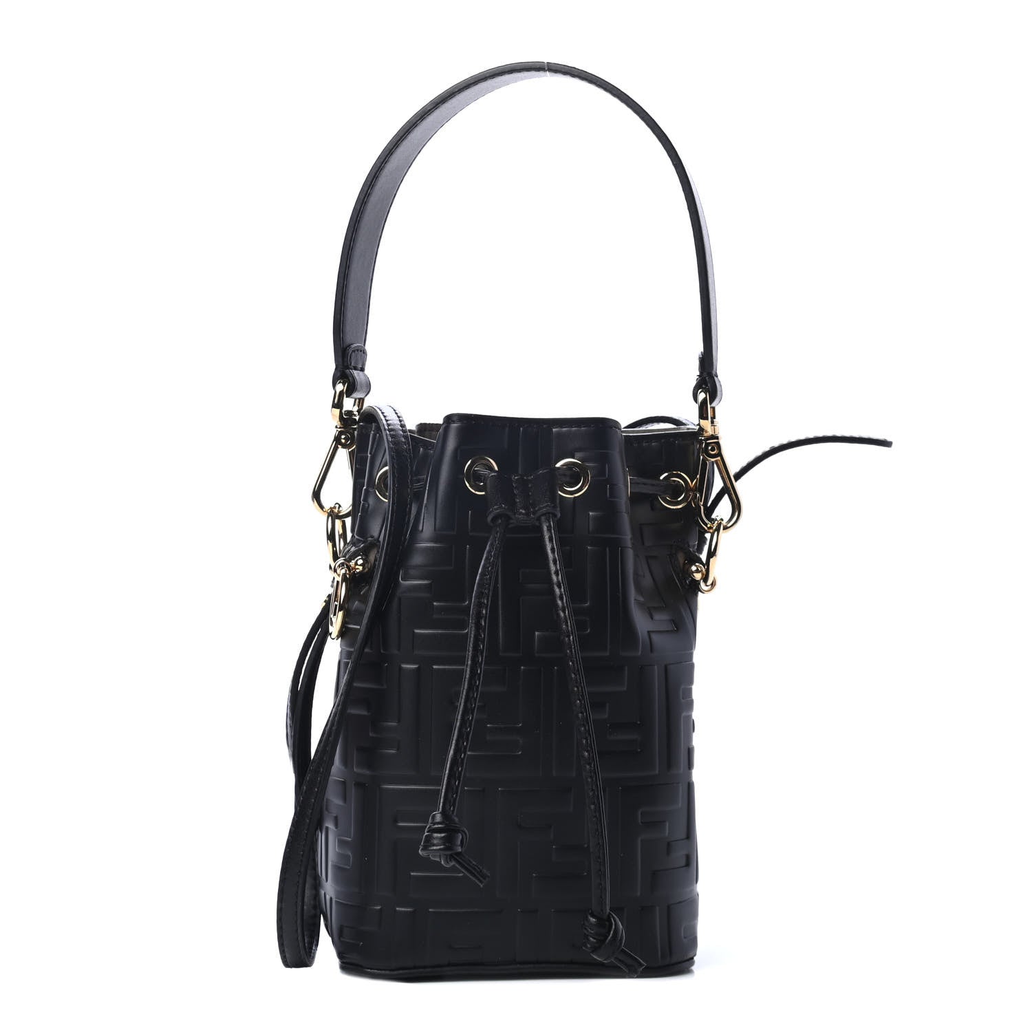 Fendi Vitello Liberty F is Fendi FF 1974 Embossed Mini Mon Tresor Bucket Bag Black 1 of 4