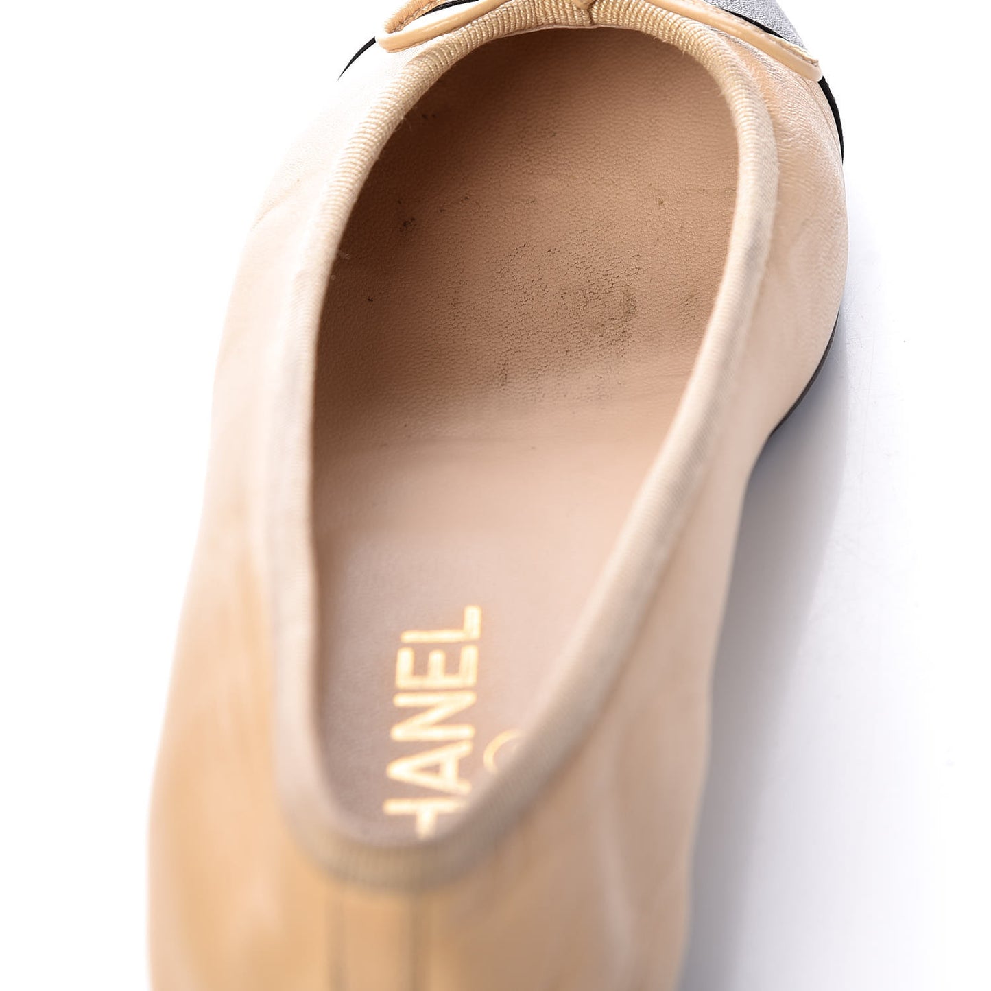 Lambskin Cap Toe Ballerina Flats 37 Beige Black