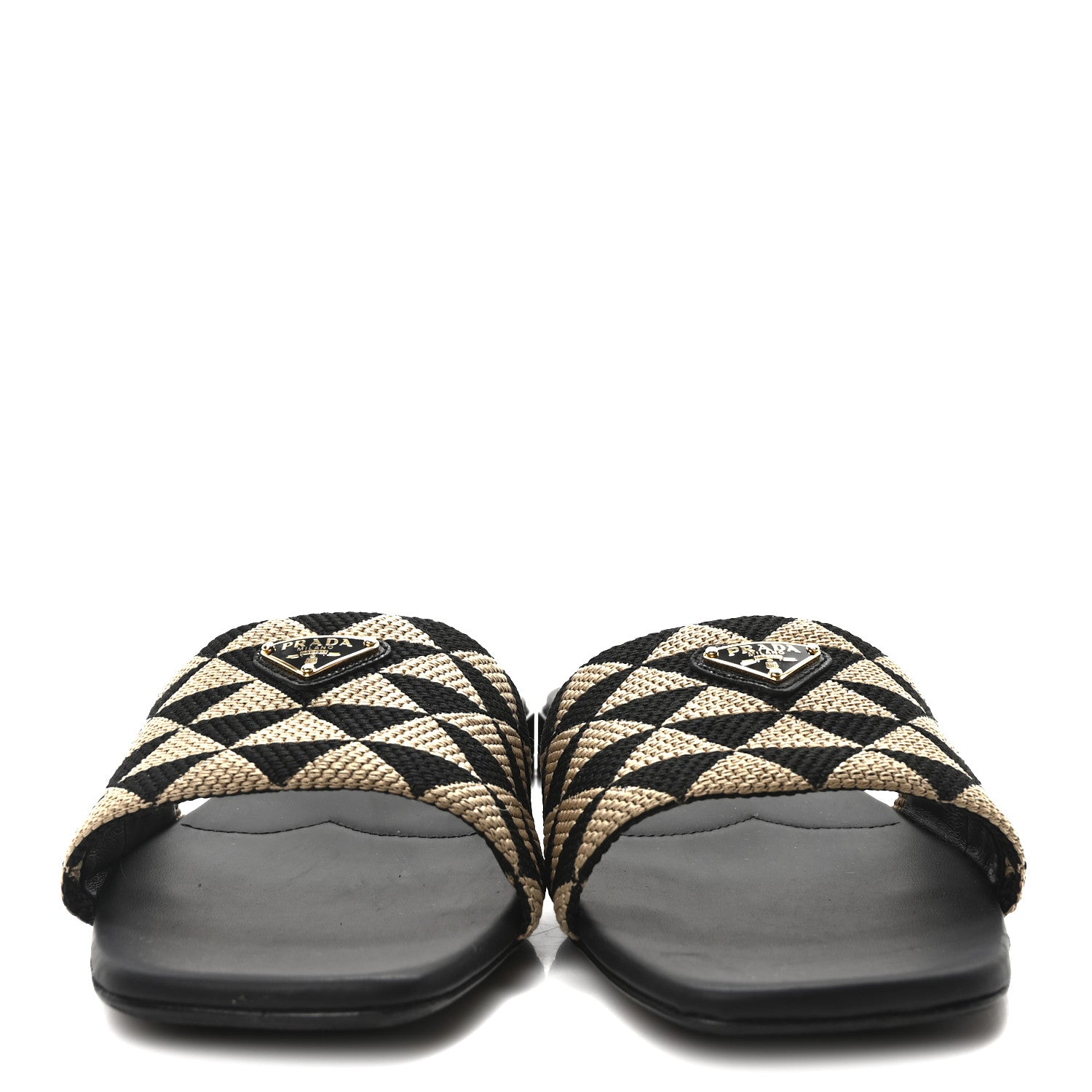 Prada Jacquard Trianglolo Symbole Embroidered Triangle 10mm Slide Sandals 40 Black Corda 3 of 8