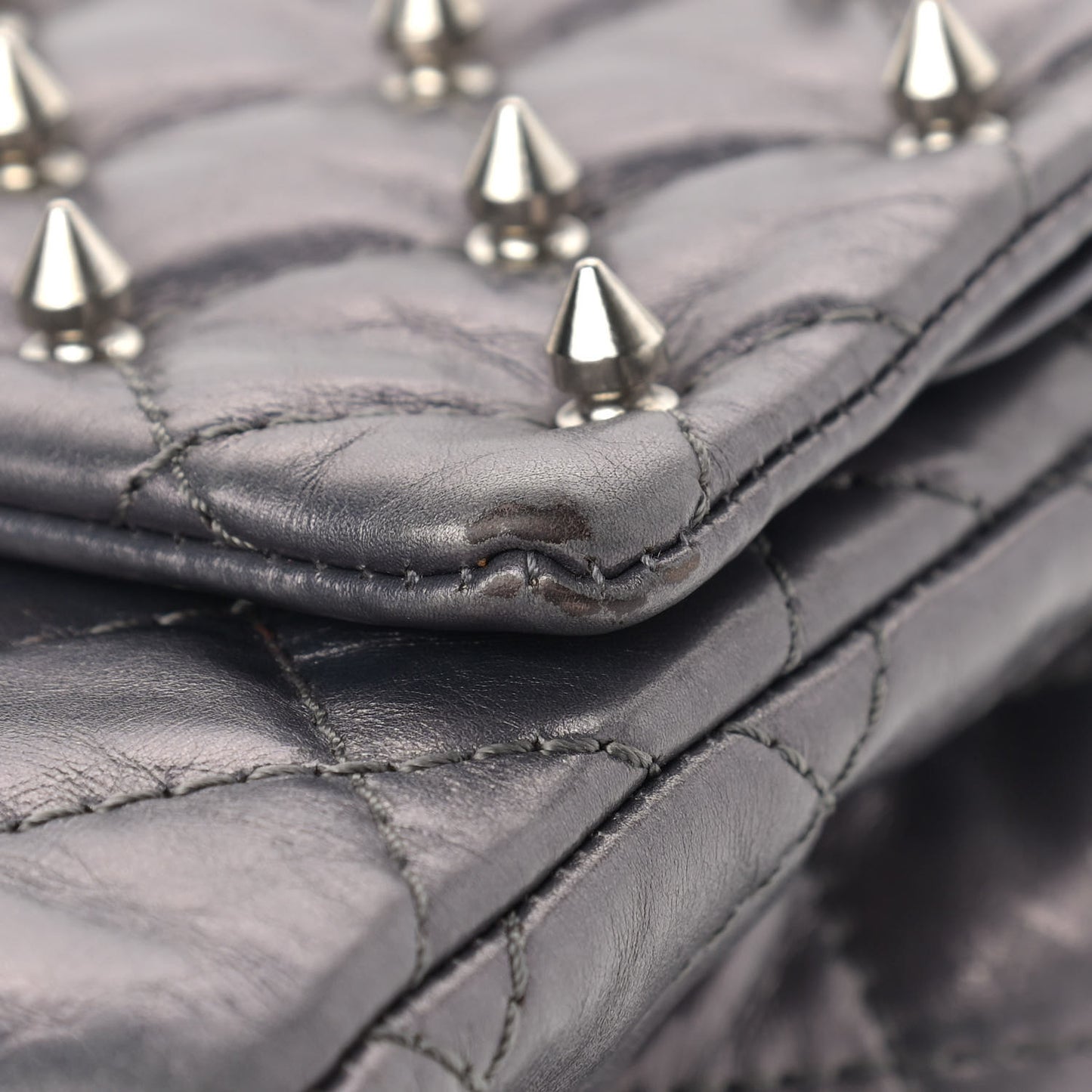 Metallic Aged Calfskin Quilted Studded 2.55 Reissue 226 Flap Dark Silver