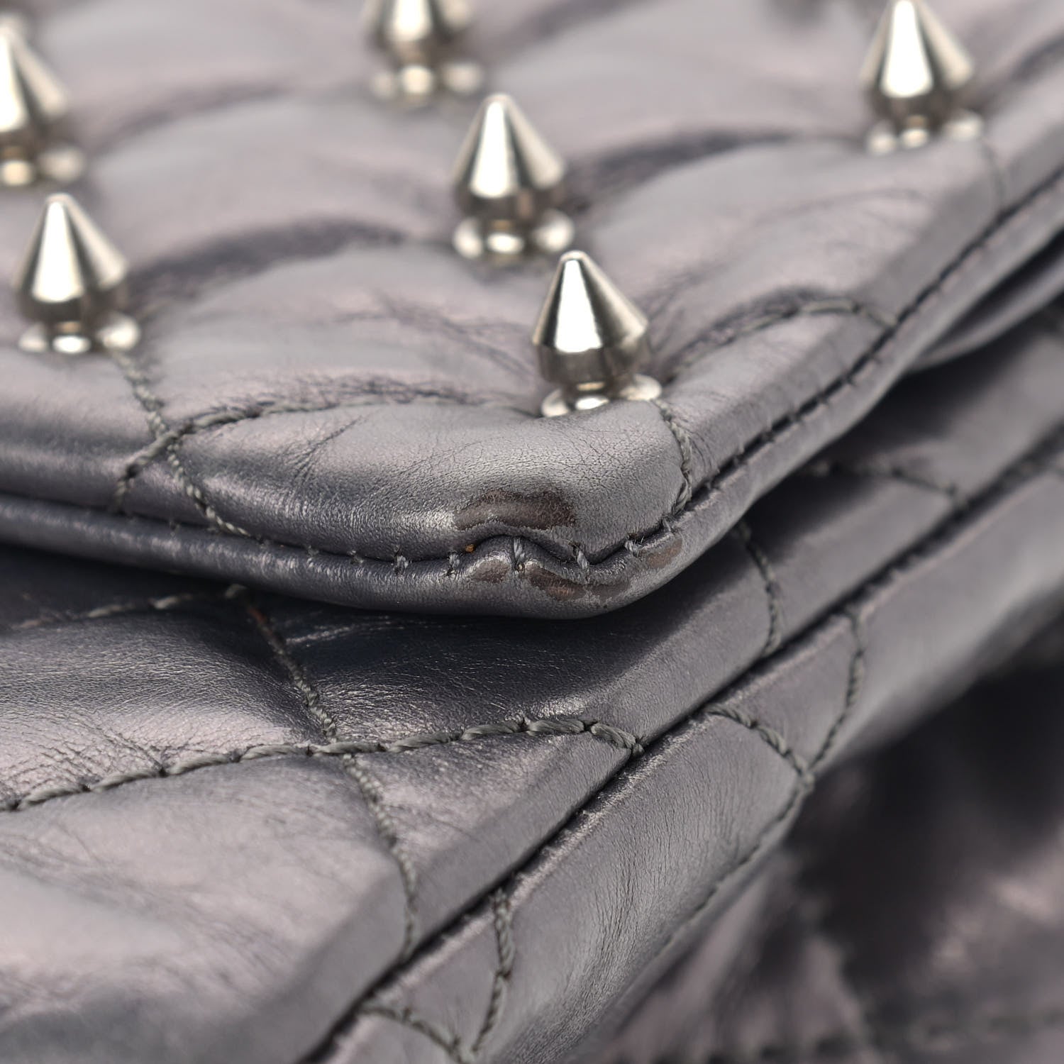 Chanel Metallic Aged Calfskin Quilted Studded 2.55 Reissue 226 Flap Dark Silver 10 of 15
