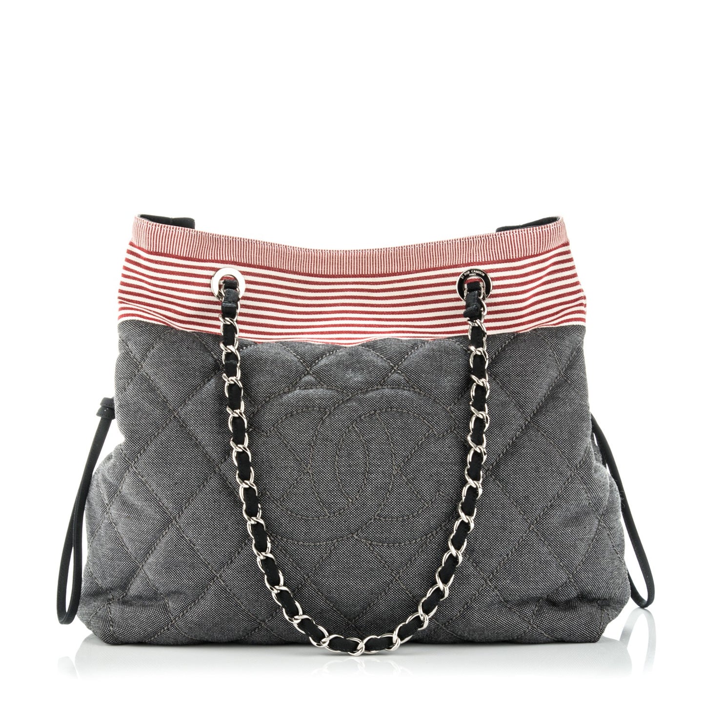 Grosgrain Denim Quilted Drawstring Tote Blue