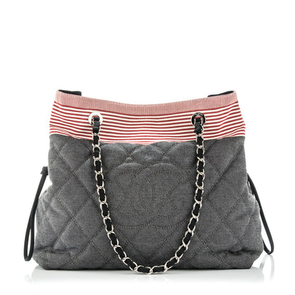 Chanel Grosgrain Denim Quilted Drawstring Tote Blue 1 of 7