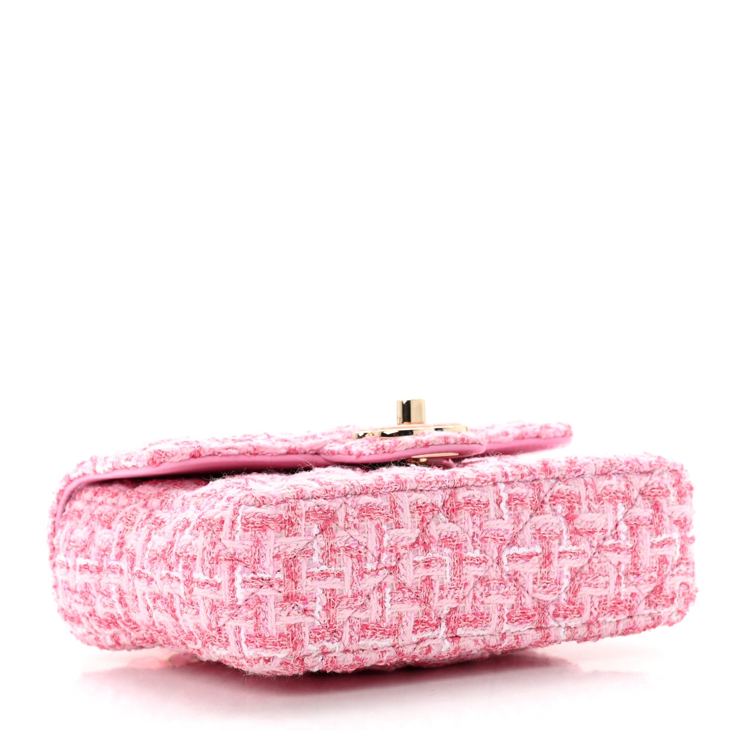 Tweed Resin Quilted Mini Heart Square Flap Pink White