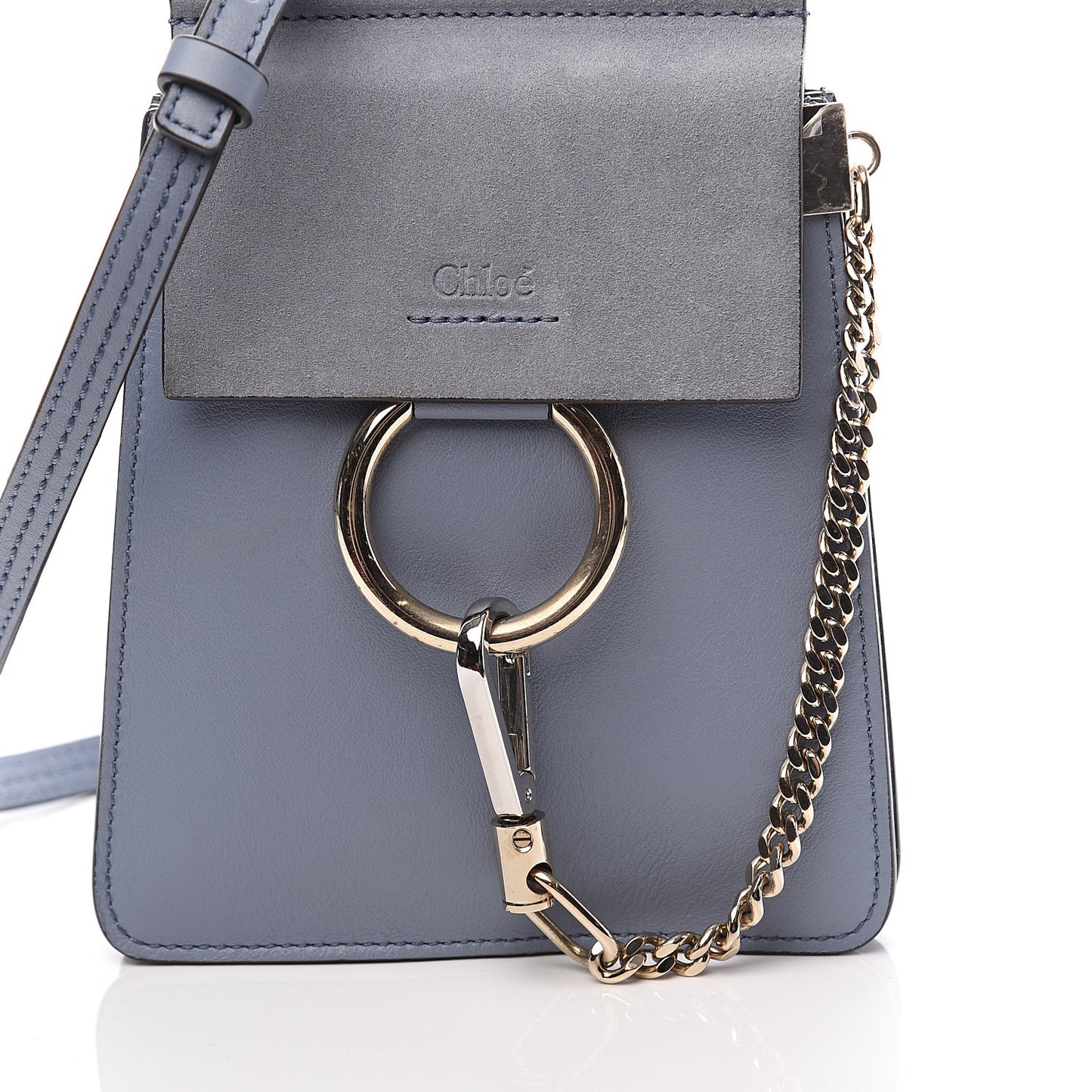 Suede Calfskin Mini Faye Bracelet Bag Washed Blue