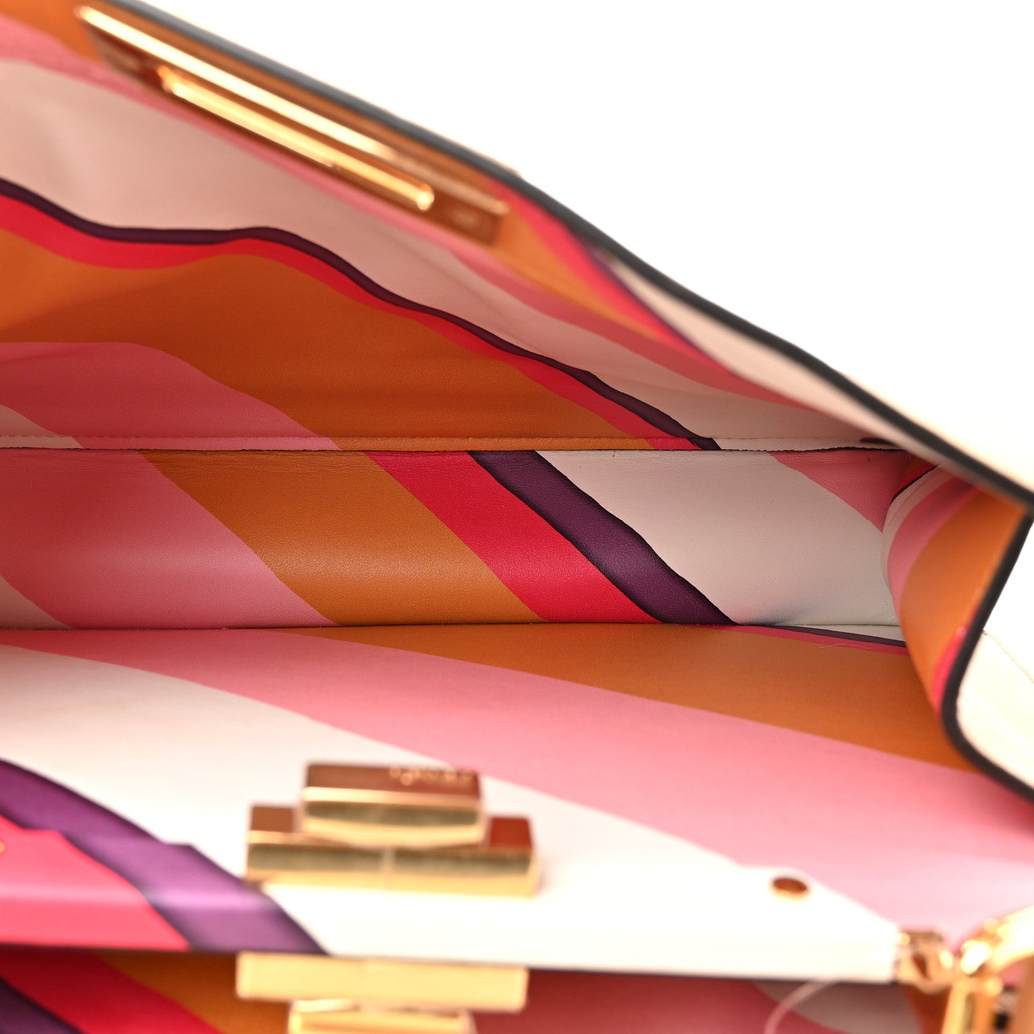 Fendi Vitello Seta Nappa FF Striped Embossed Medium Peekaboo I SEE U Satchel Miele Scuro Multicolor 6 of 16
