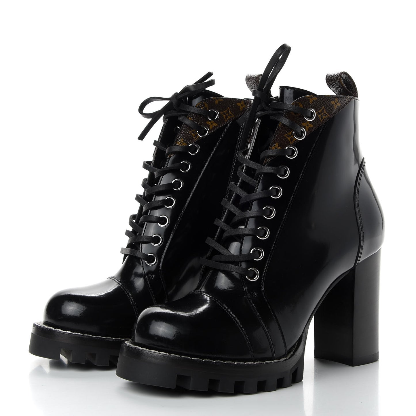 Patent Calfskin Monogram Star Trail Ankle Boots 36 Black