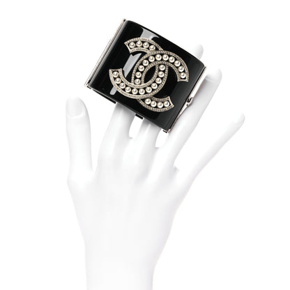 Chanel Resin Crystal Pearl CC Cuff Black 2 of 5