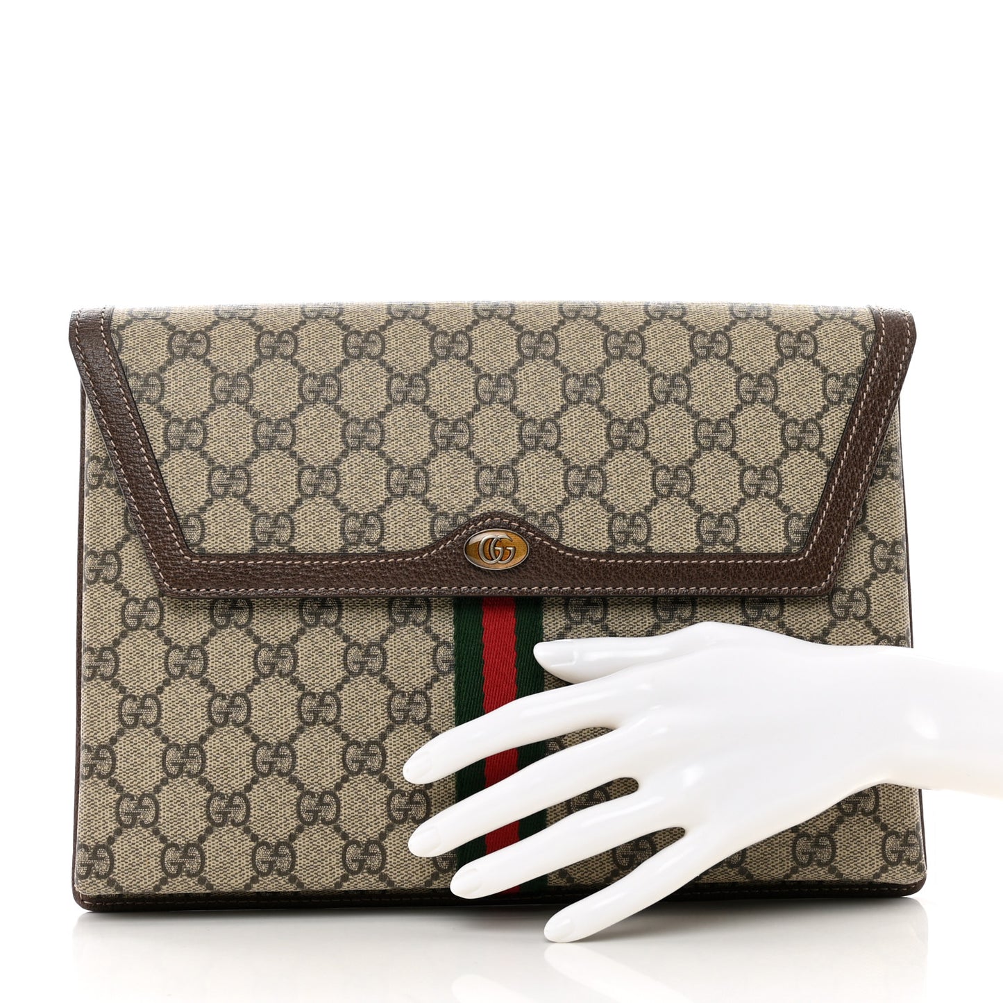 GG Supreme Monogram Web Ophidia Clutch Beige New Acero