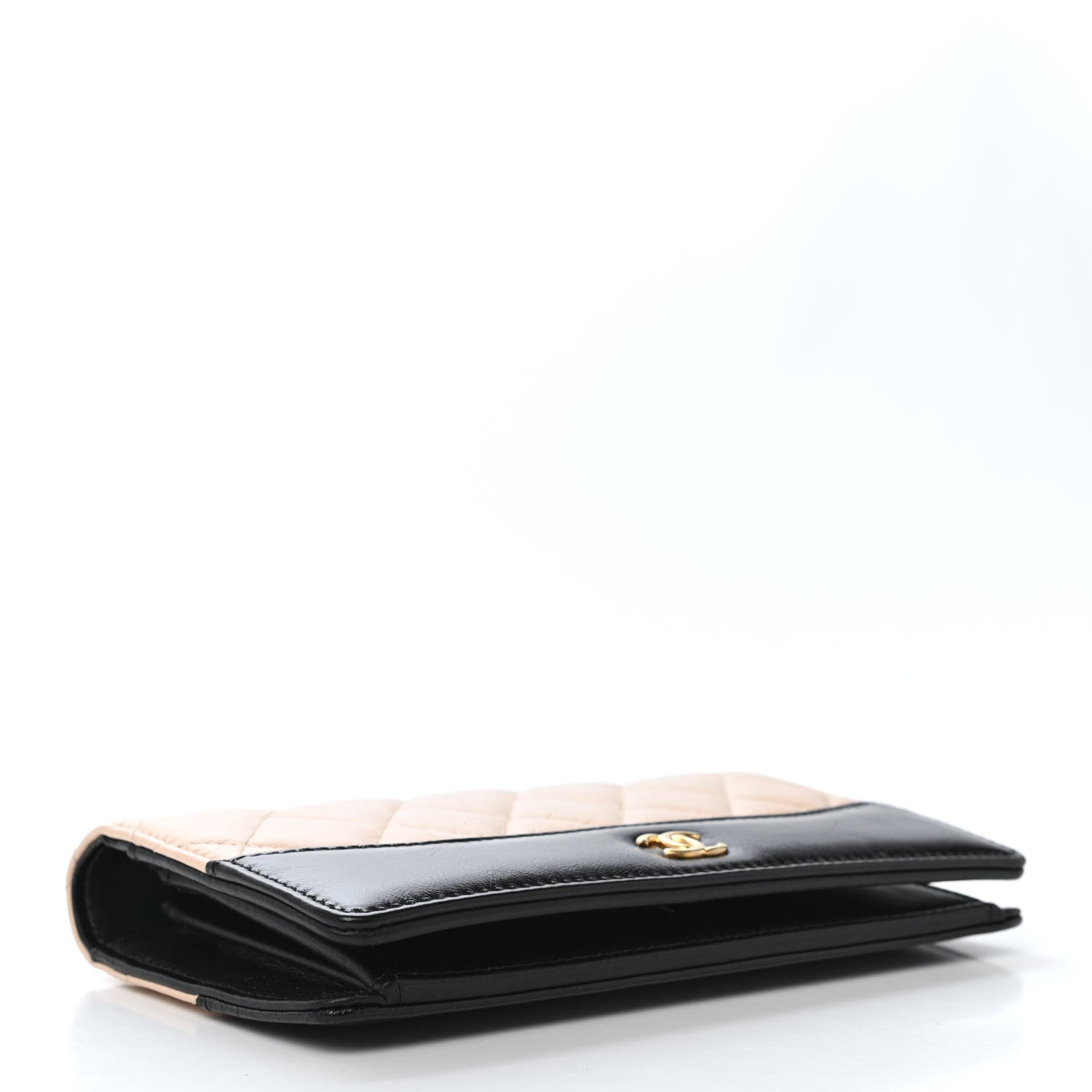 Chanel Aged Calfskin Quilted Gabrielle Yen Wallet Beige Black 3 of 4