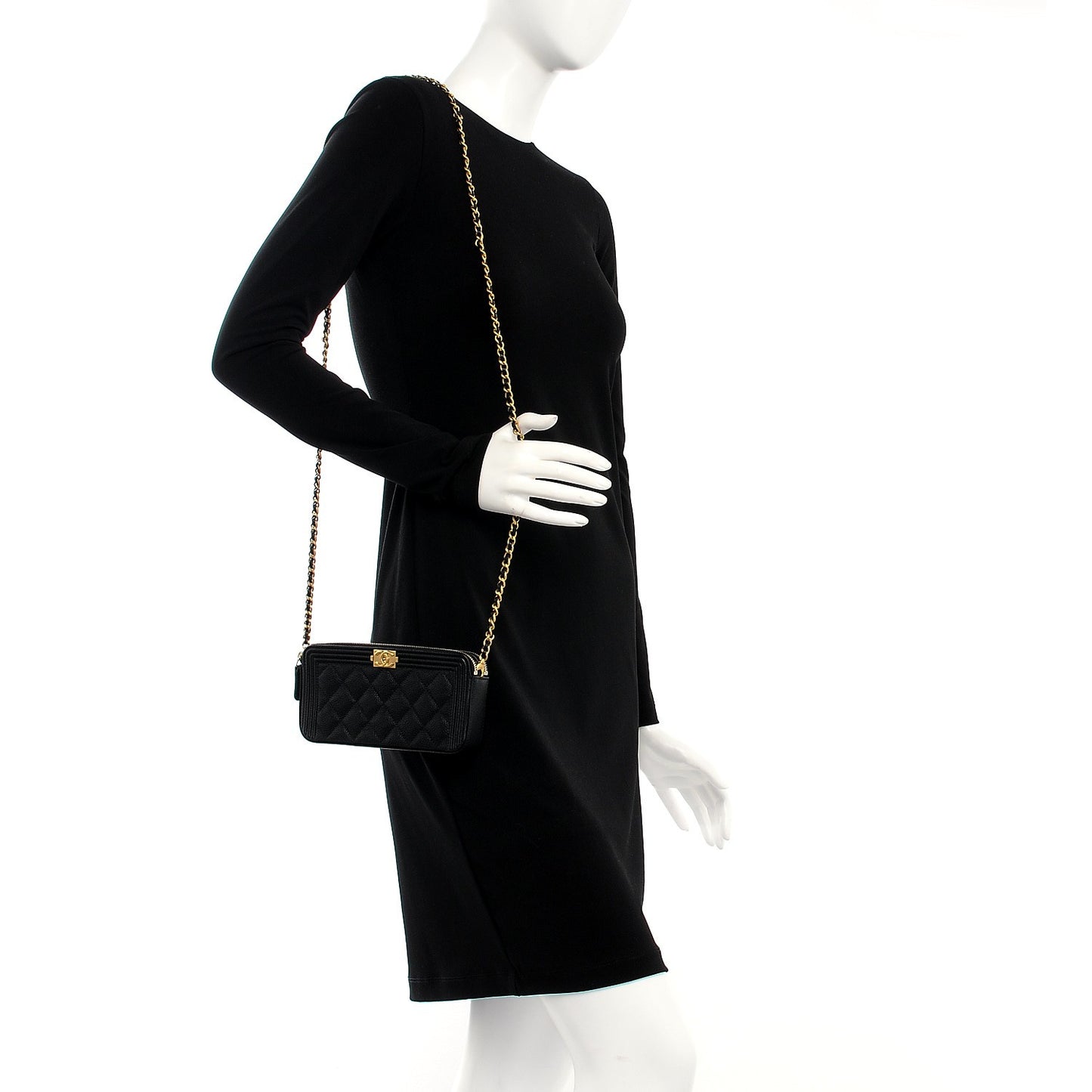 Caviar Quilted Small Boy Clutch With Chain Black