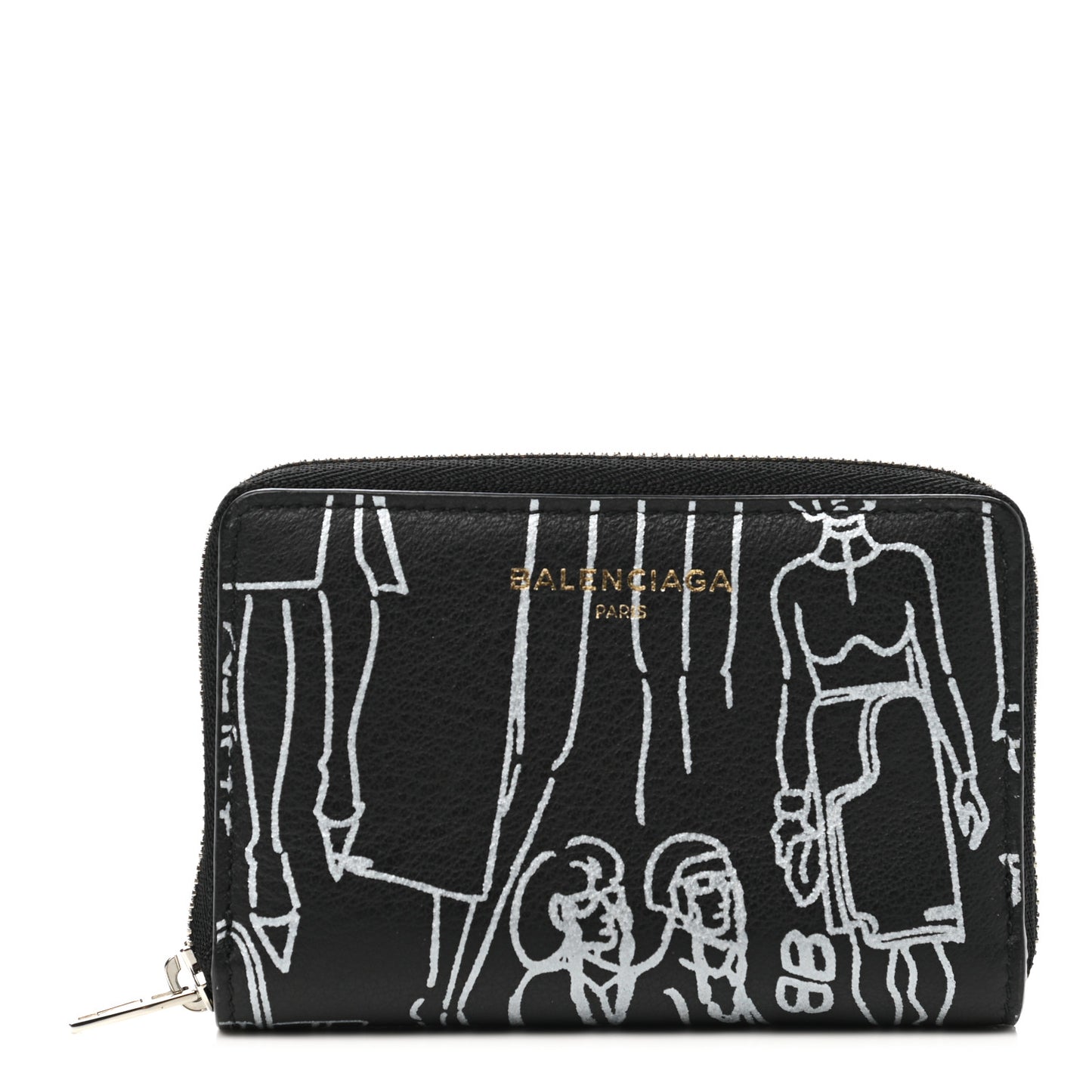 Calfskin Printed Tattoo Everyday Continental Mini Zip Around Wallet Black