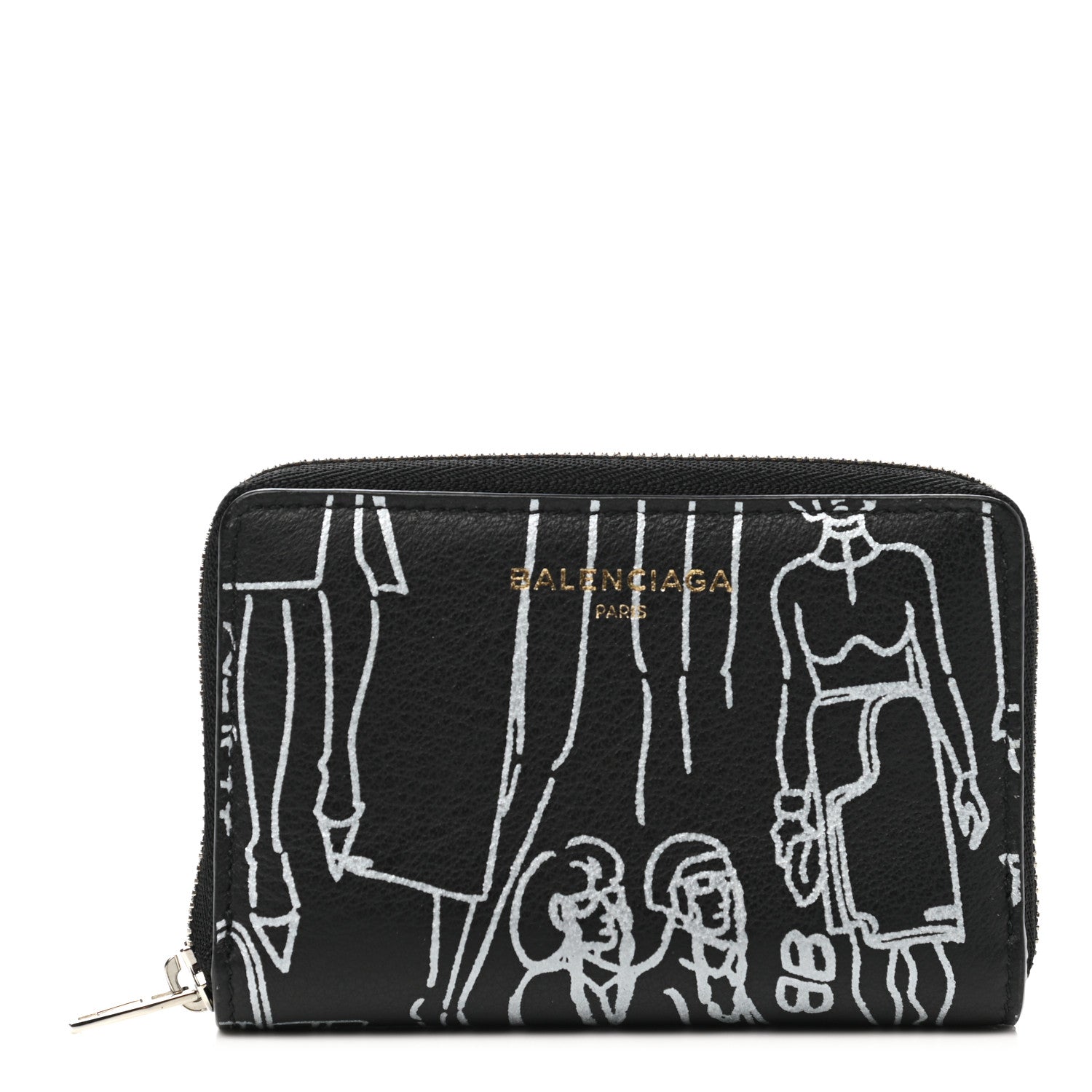 Balenciaga Calfskin Printed Tattoo Everyday Continental Mini Zip Around Wallet Black 1 of 6